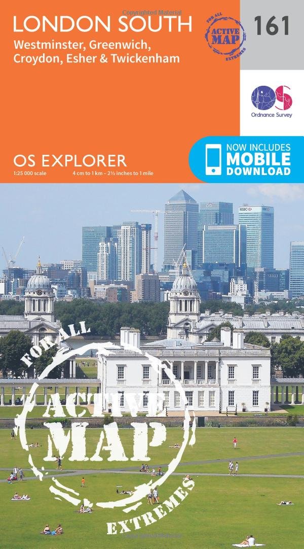 London South Map | Weatherproof | Westminster, Greenwich, Croydon, Esher & Twickenham | Ordnance Survey | OS Explorer Active Map 161 | England | Walks | Hiking | Maps | Adventure