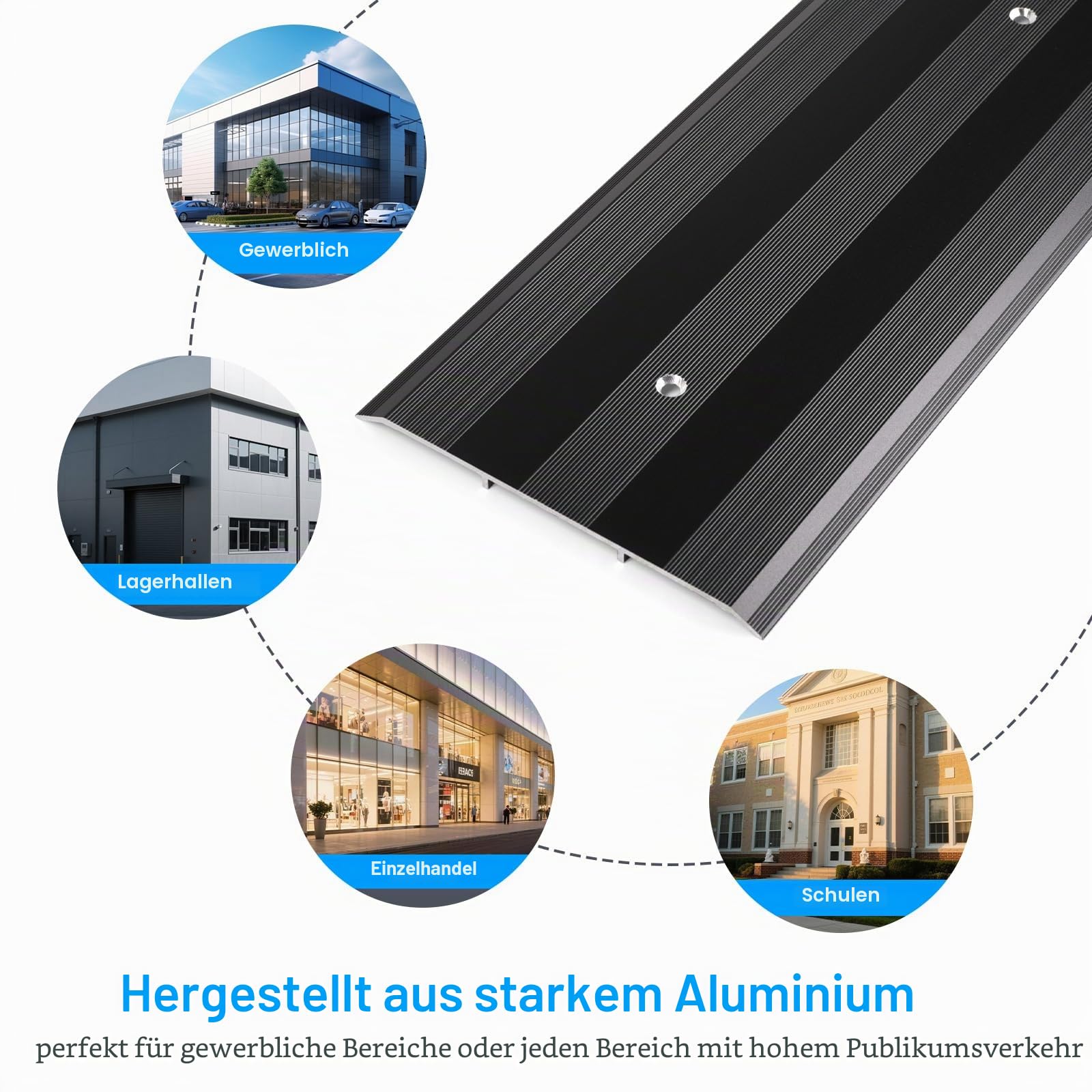 12,7 cm breite, stabile, dicke Aluminium-Schwellenstreifen, stilvolle Bodenübergangsstreifen, Türschwelle für kommerzielle stark frequentierte Orte, Größe 91,4 x 12,7 x 0,63,5 cm, Schwarz