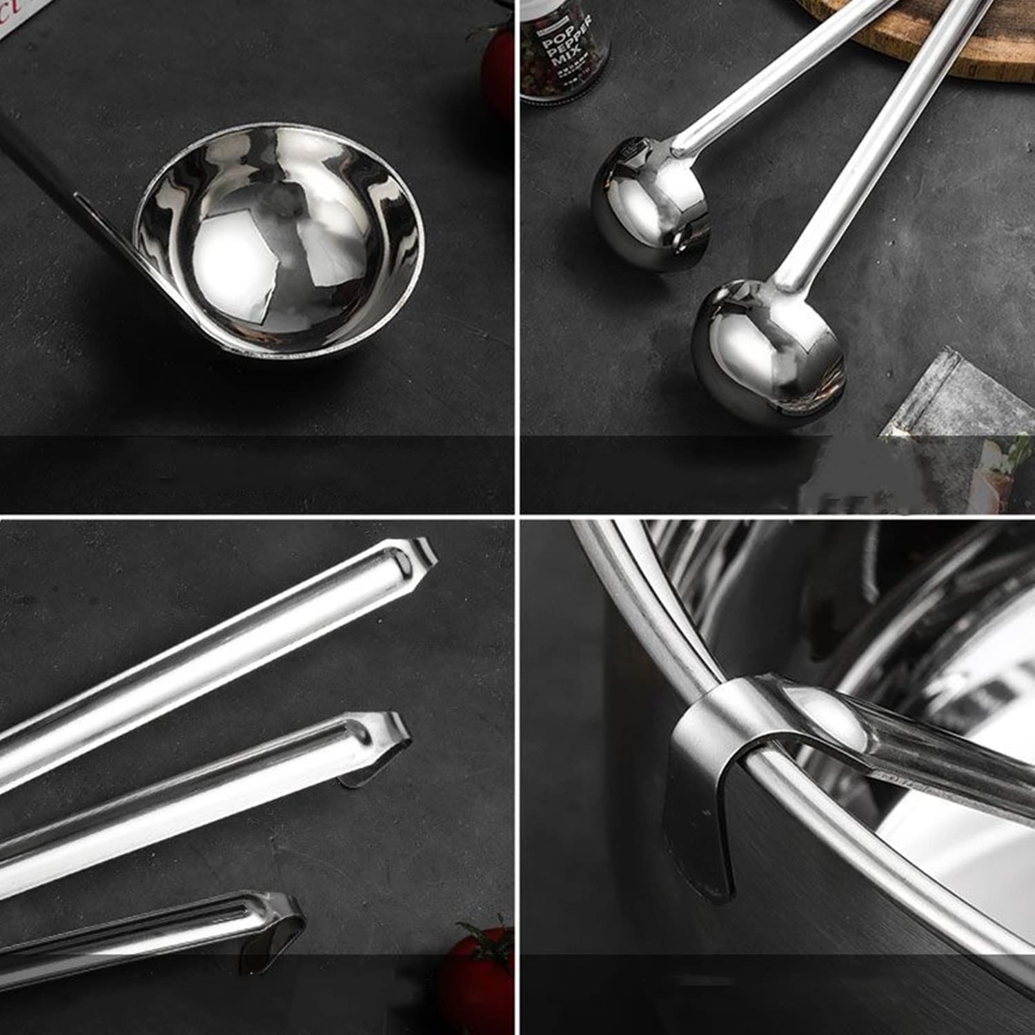 Louche à Sauce Bec Verseur Acier Inoxydable - Long Manche, Design Ergonomique - Pour Soupes, Sauces, Ustensile Cuisine