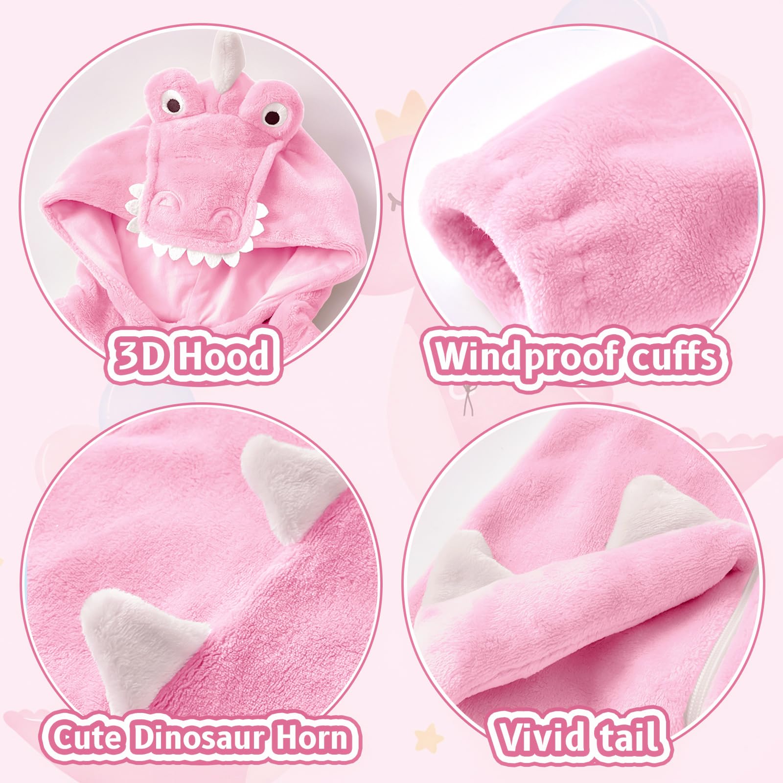 LOLANTA Baby Crocodile Alligator Costume,Gator Plush Hooded Animal Romper Fancy Dress Up (2-3 Years, Pink, Tag 100) - Image 4