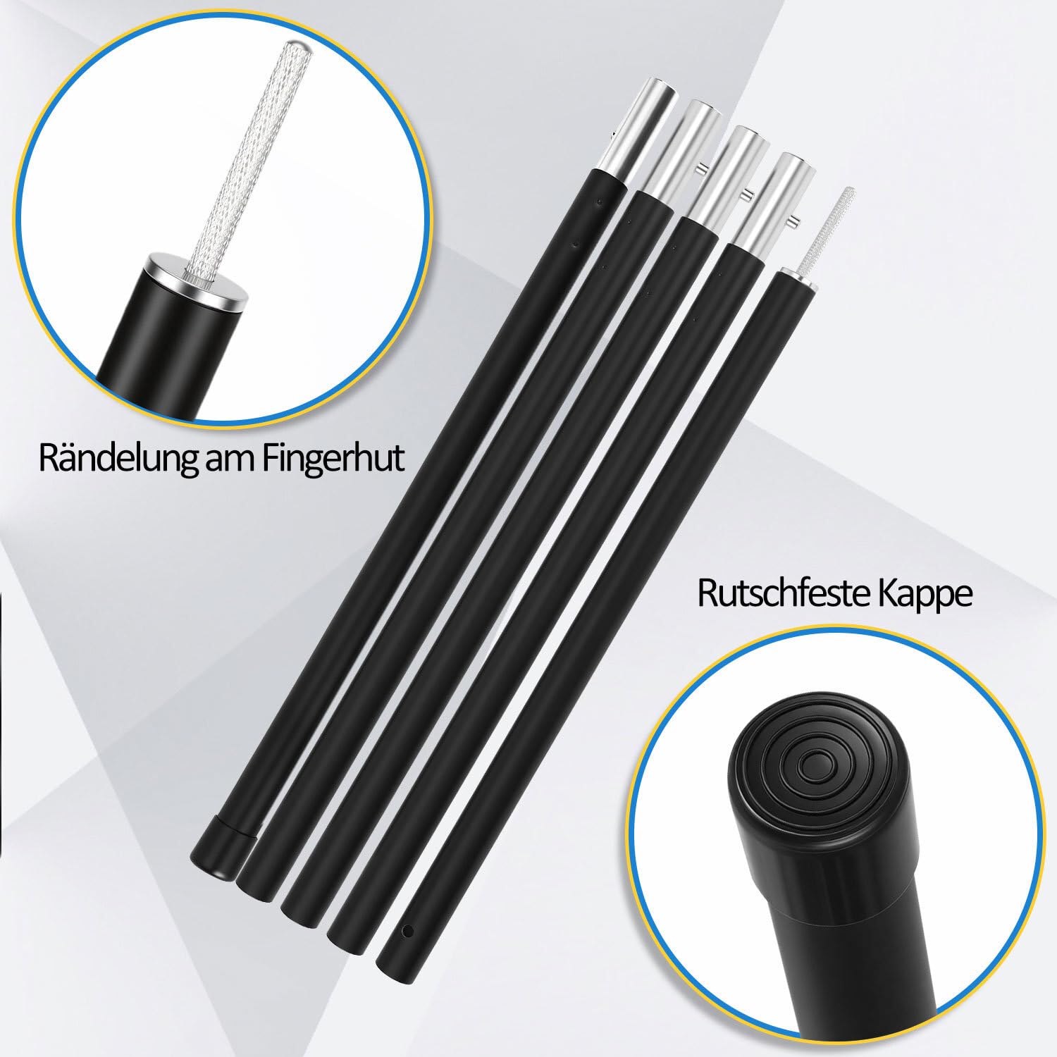 Verstellbare Zeltstange Teleskopstange，Aluminium Zeltstange，rutschfeste Spitze mit Rändelung, Stabile Kunststoff-Bodenkappe, Höhe 85–205cm, Sonnensegel & Camping