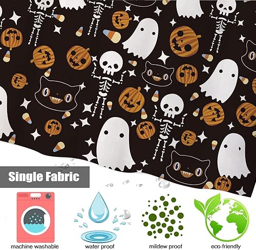 Miniatura 3 de GAGEC Cortina de ducha de Halloween, espeluznante calabaza esqueleto, cortina de ducha de dibujos animados, decoración de baño interior para el