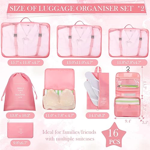 Miniatura 2 de 16 cubos de embalaje en 2 juegos de bolsas organizadores de equipaje para viajes, bolsa organizadora de compresión de viaje, accesorios de equipaje