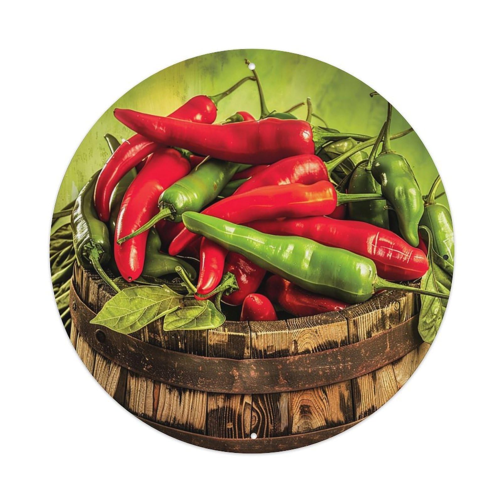 Red And Green Chili Peppers Vintage Metal Tin Sign Retro Wall Decor for Home Bar Garage Cafe, Indoor & Outdoor Decorative，circle Metal Poster, 8x8 Inch