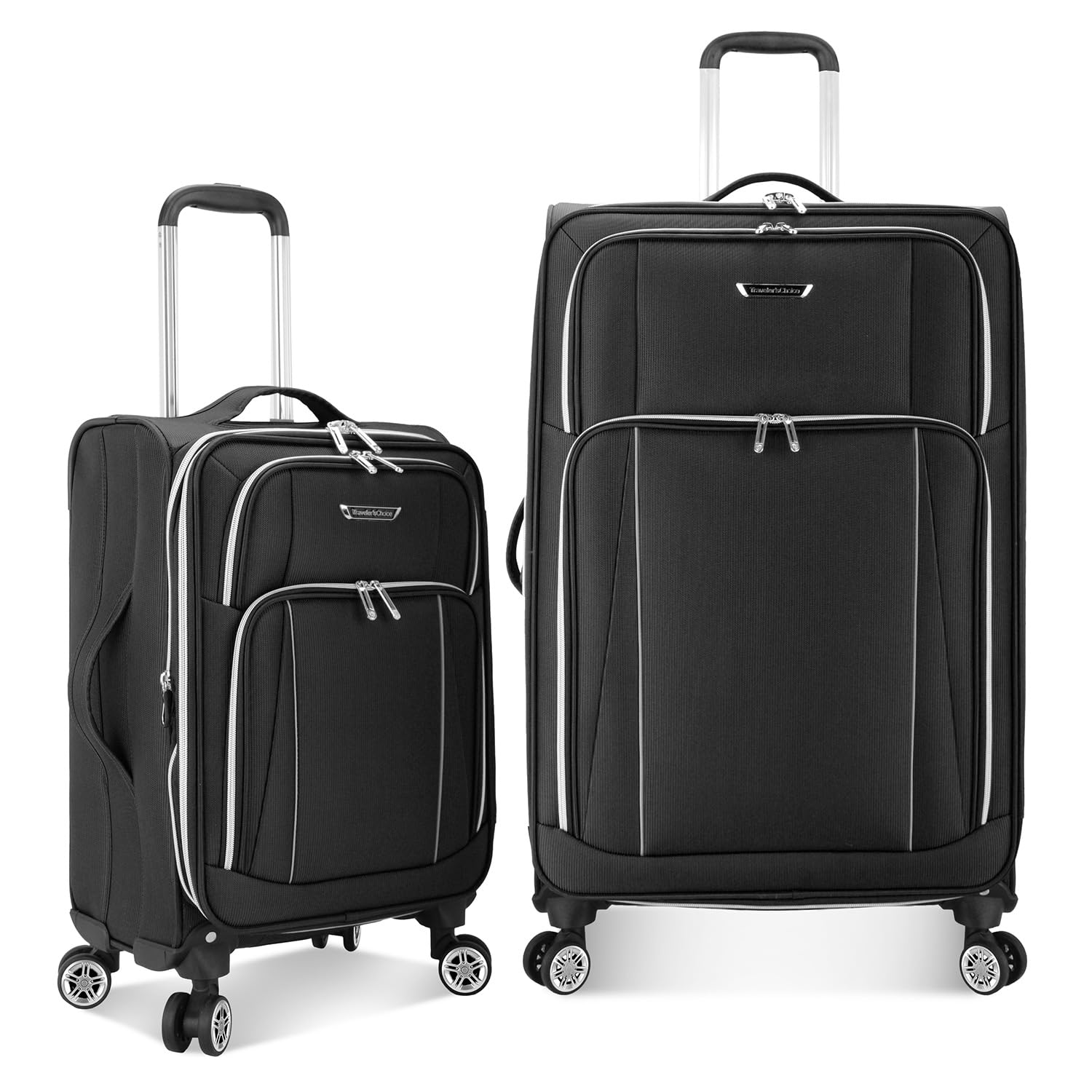 Traveler's Choice Lares Softside Expandable Luggage with Spinner Wheels, Black, 2 Piece Luggage Set