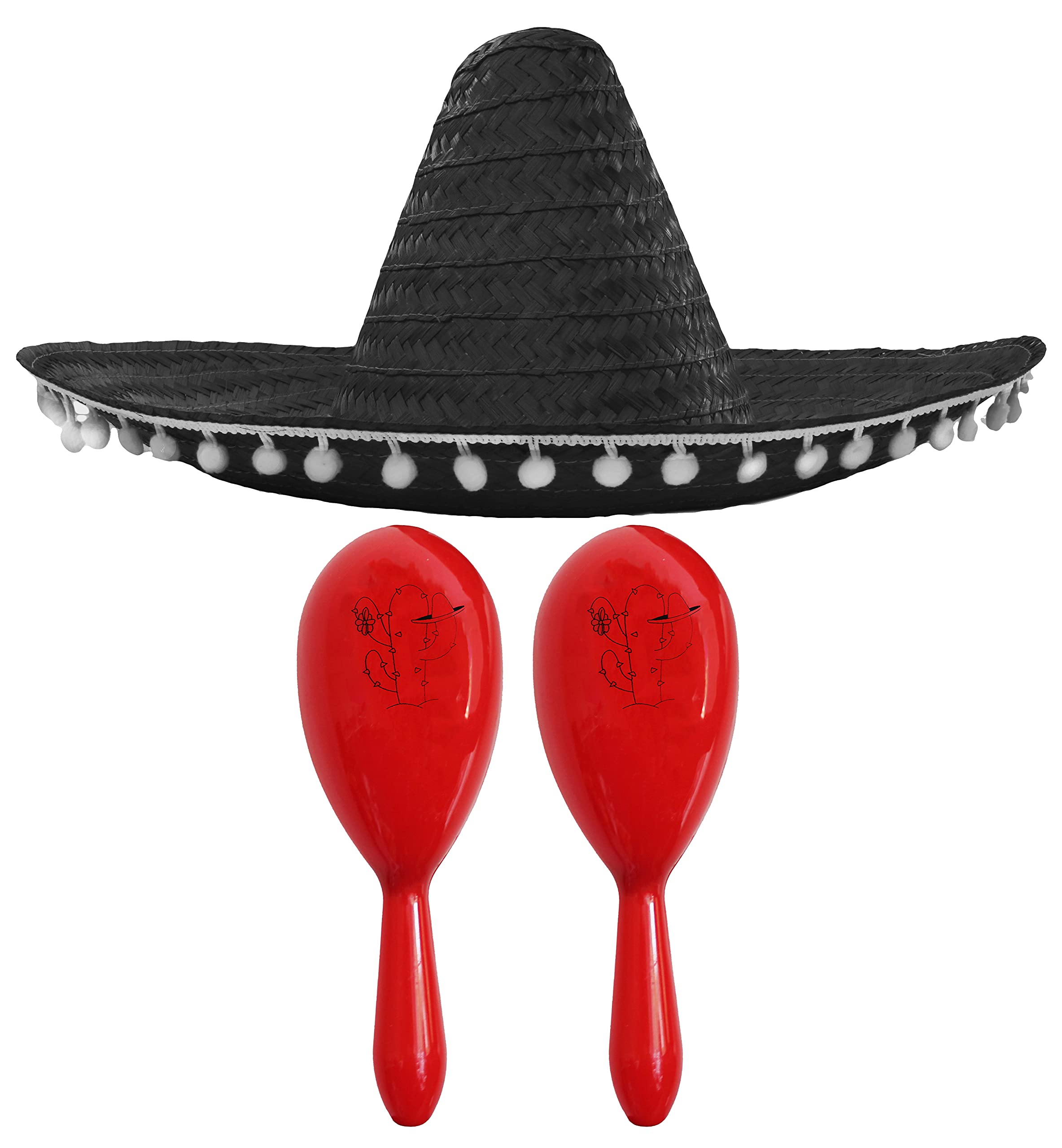 Mexican Fancy Dress Accessory Set - Mexican Sombrero With 2x Maracas - Perfect for Mexican Fancy Dress Costumes Senorita Bandit Mariachi Cinco De Mayo Fancy Dress