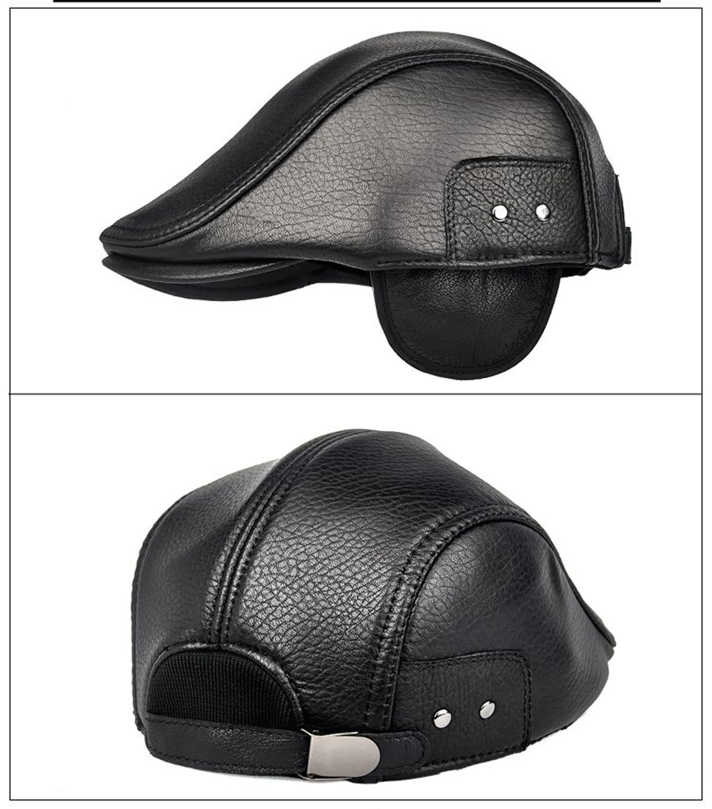 Cappello da Strillone da Uomo in Vera Pelle di Pecora per Guida，XXL_59-60cm | Fascia Elastica con Grana Naturale di Montone a Vista, Adatta per Uomo, Ideale per Pesca, Guida e Passeggiate in Città