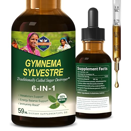 Gymnema (Gymnema sylvestre) Drops for Metabolism Support, Energy Balance Support & Immunity Boost w/Amla & Bitter Melon Fenugreek Herbal Extract Health Supplement. 2oz