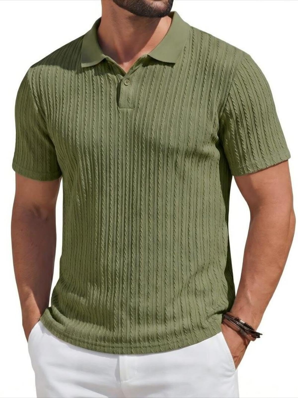 Runcati Herren Poloshirt Kurzarm Strick T-Shirt Männer Sommer Regular Fit Polohemd Einfarbig Knopfleiste Golf Shirts Basic Freizeit Poloshirts Armeegrün L