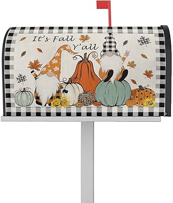 Fall Gnomes Mailbox Covers Magnetic Standard Size,Decorative Post Letter Numbers Box Wrap Decoration Covers Accessories for Garden DÃ©cor,Thanksgiving Pumpkins Leaf Black Buffalo Plaid 21.7