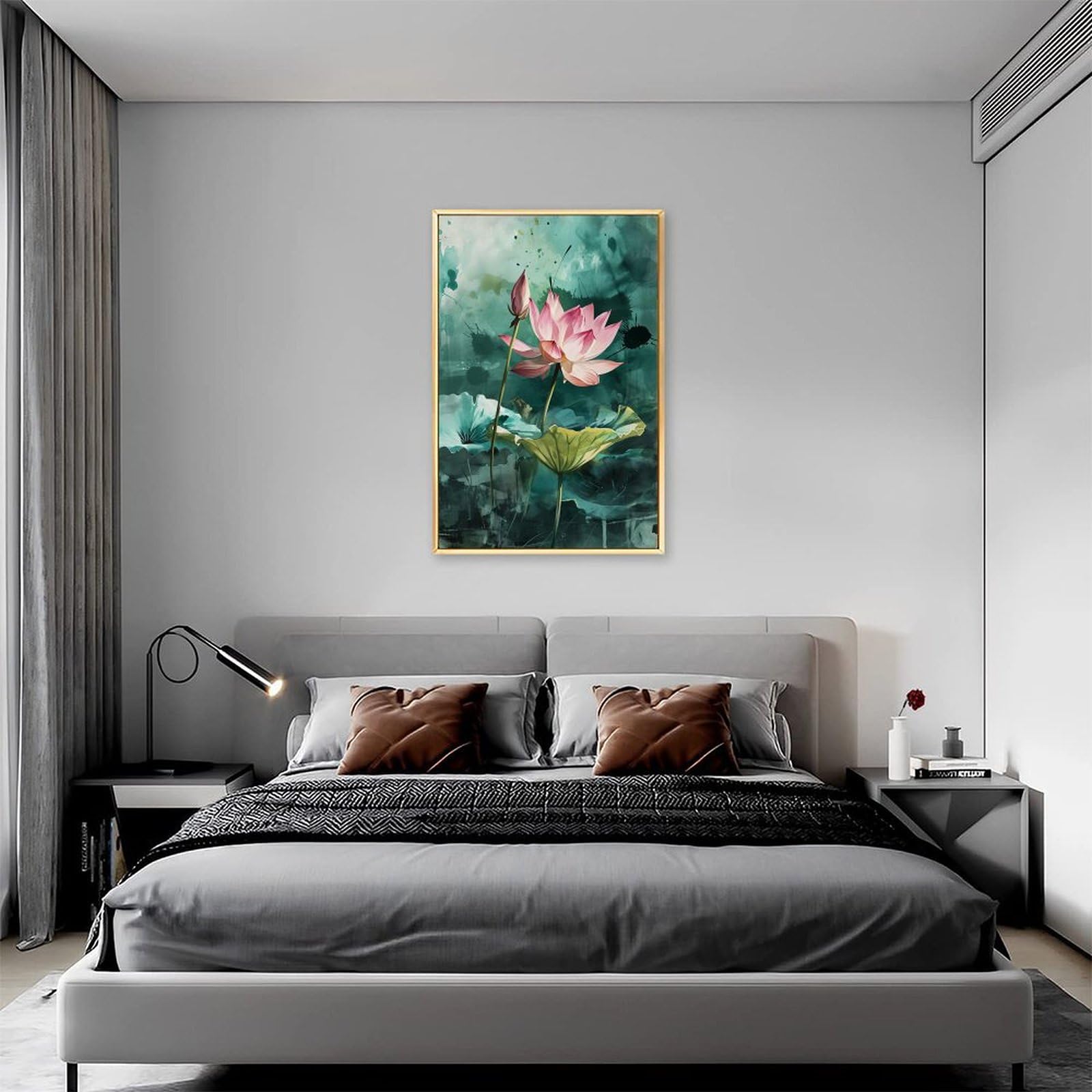 Amazon.co.jp: 絵画 ほっそりと咲く蓮の水墨画インテリア 絵画 魅力的