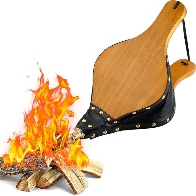 Amagabeli Fireplace Bellows 15.5"x 7" Large Wood Air Blower Bellows for Fire Pit Cast Nozzle for Outdoor Camping BBQ Grill Chimney Hand Bellow Pump Barbeque Fire Tools Accessories with Hanging Strap