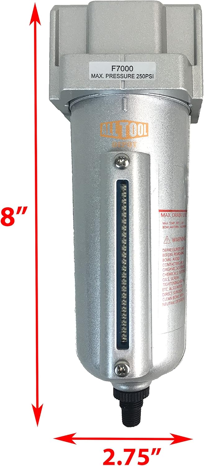 1/2" NPT HEAVY DUTY Industrial Grade Particulate Filter/Water Trap For Air Compressor Compressed Air Lines, 5u With Metal Bowl (AUTO DRAIN)