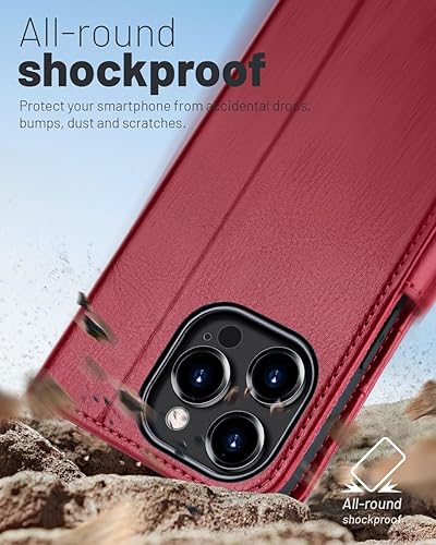 Miniatura 6 de OCASE Funda tipo cartera compatible con iPhone 15 Pro, de piel sintética, con tarjetero, bloqueo RFID, soporte para teléfono carcasa interior de TPU