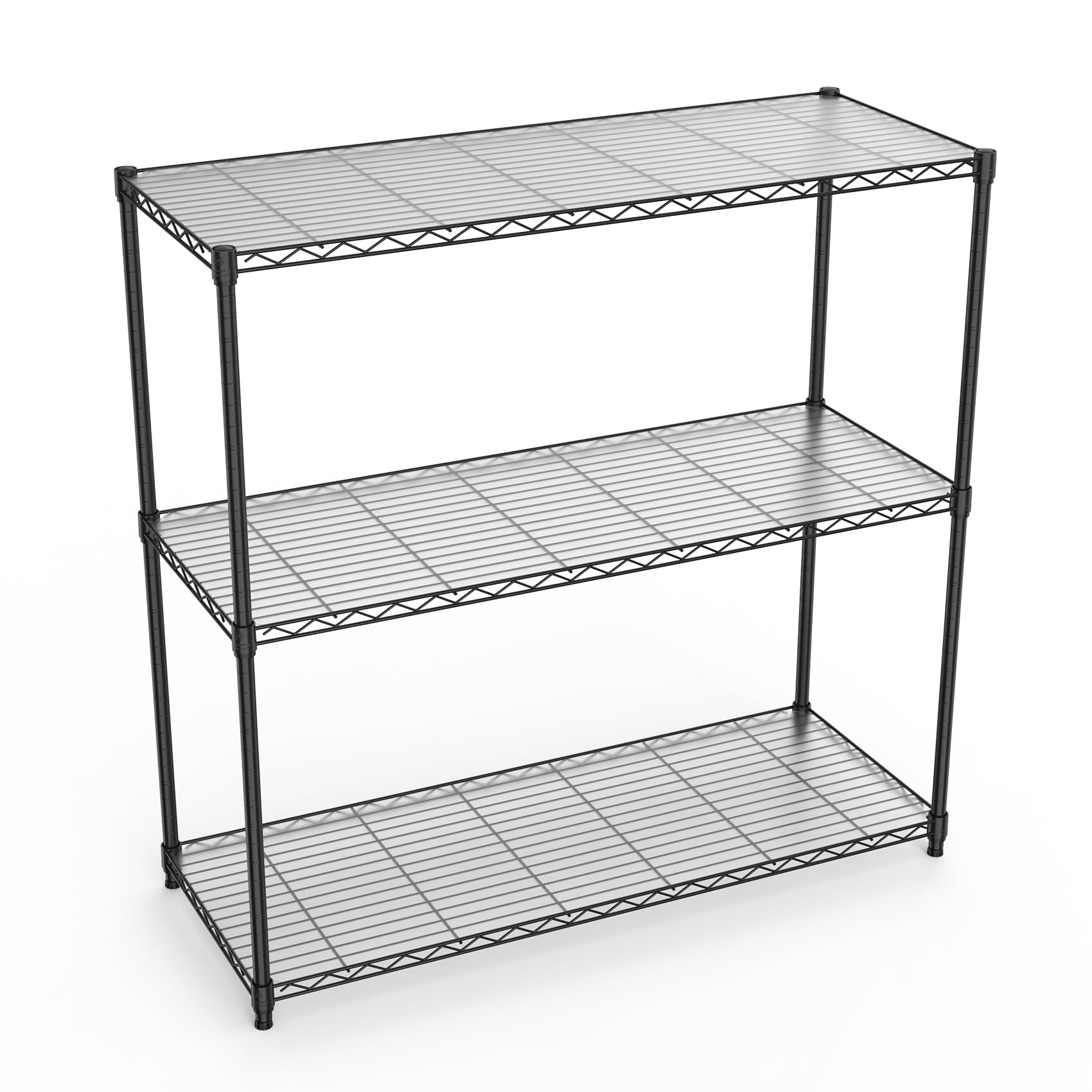 pouseayar Black NSF 3 Tier Metal Shelf Wire Shelving Unit, 1050lbs Heavy Duty Adjustable Storage Rack with Shelf Liners for Closet Kitchen Garage Basement Commercial Shelving - 48