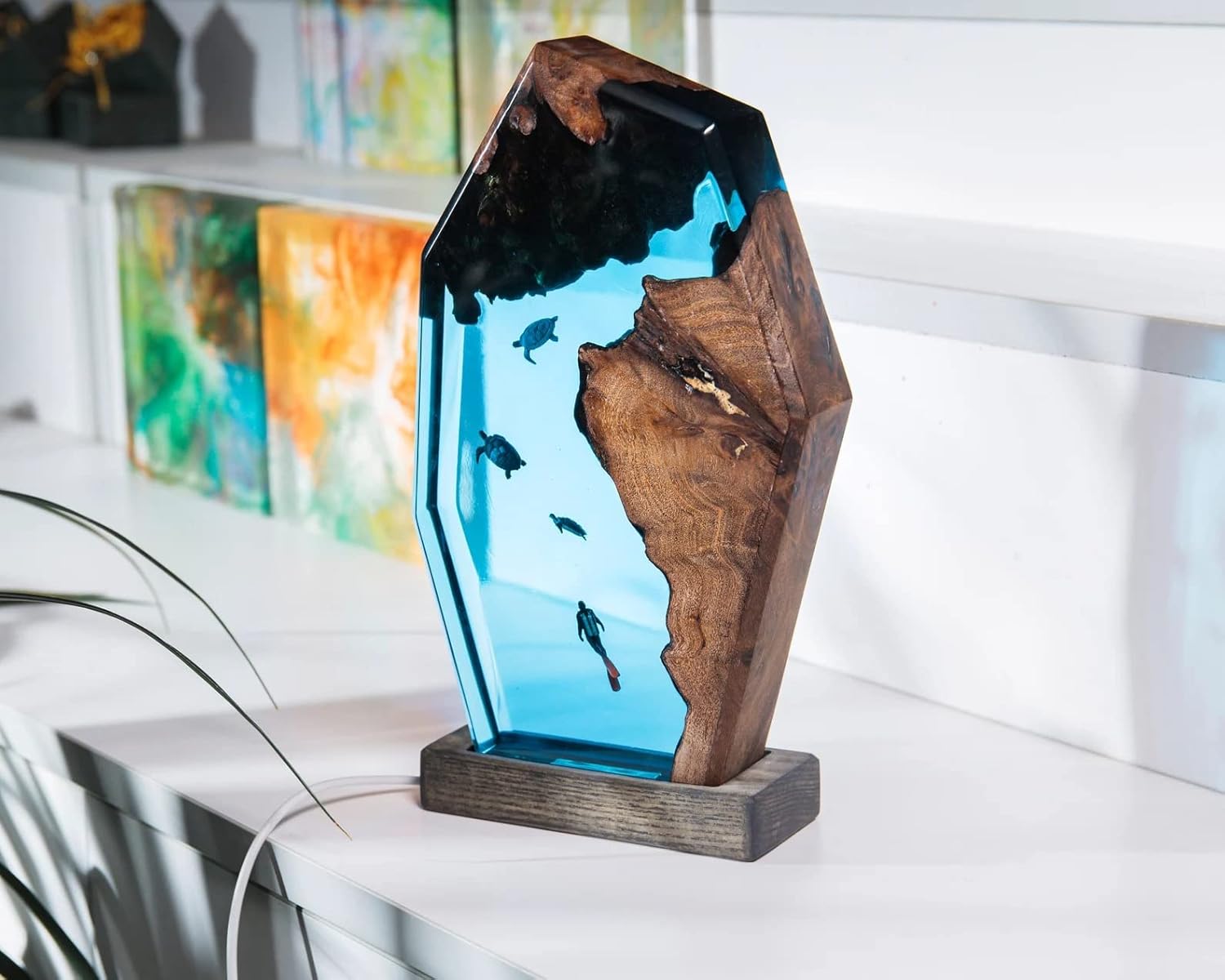 Large Epoxy Resin Wood Lamp, Resin Scuba Diving Lamp, Lamp