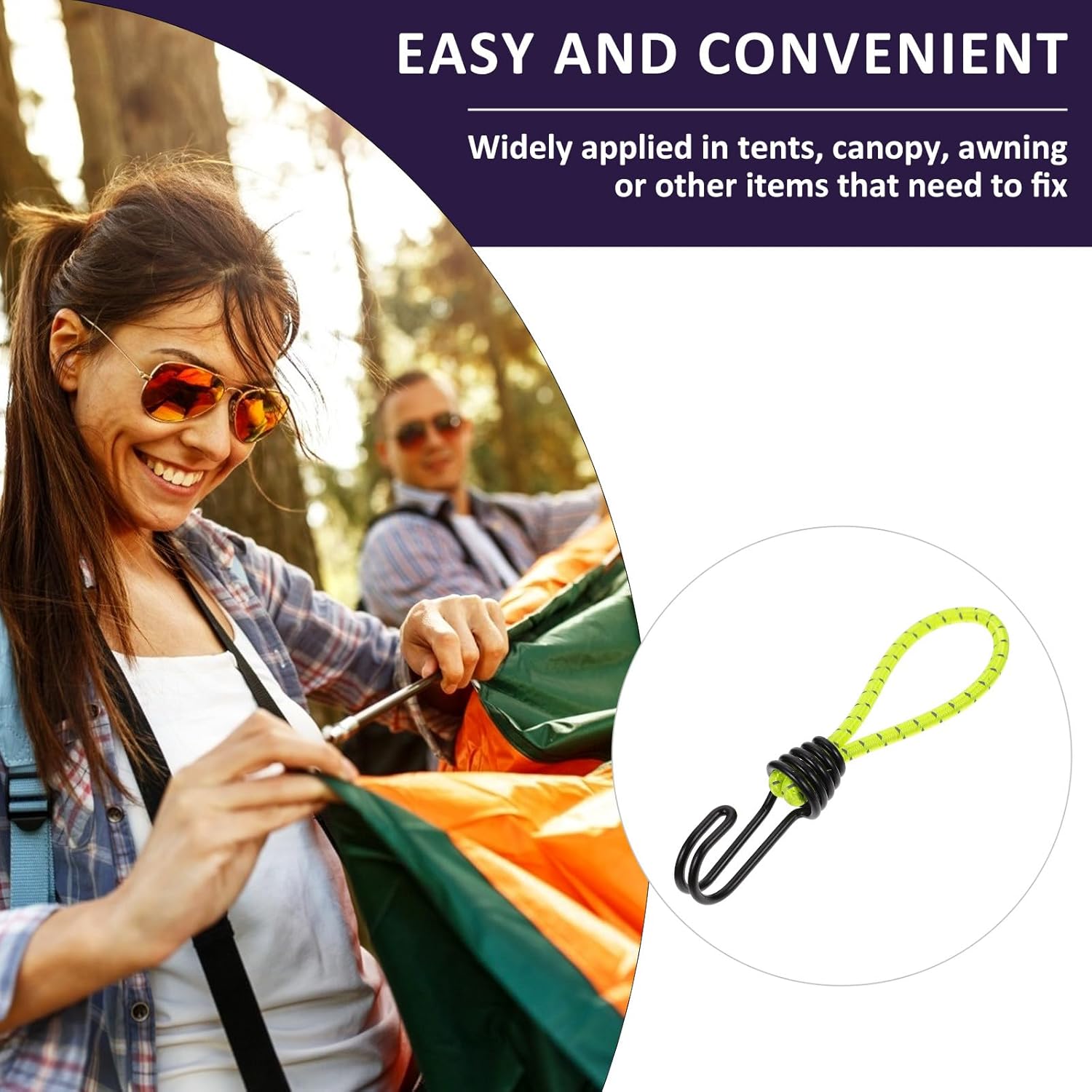 8pcs Outdoor Elastic Rope Buckles with Hooks, Heavy-Duty Tent Bungee Cord for Camping Awning Fixing, Sturdy Tent Fastener for Outdoor Shelter and Canopy