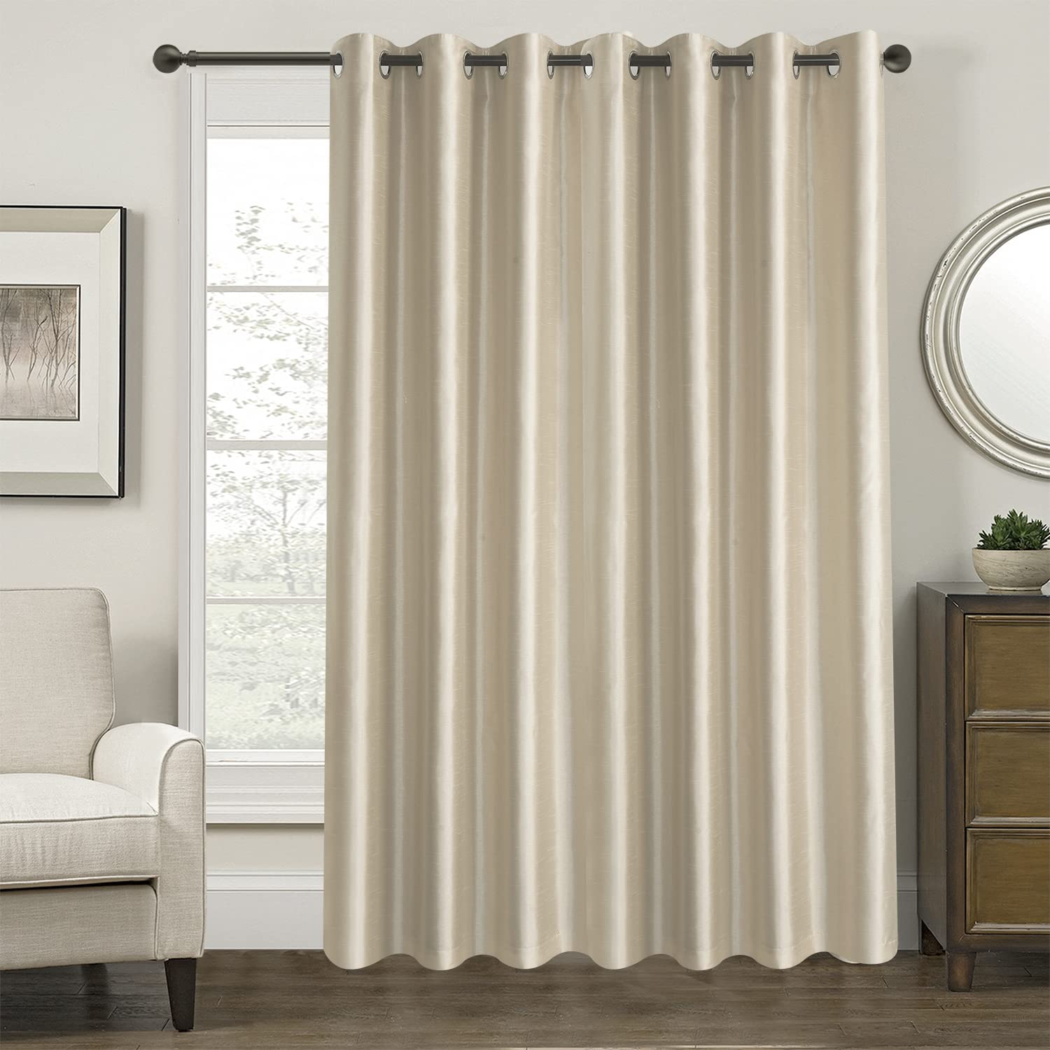 GYROHOME Extra Wide Blackout Curtain for Sliding Glass Door, Faux Silk Blackout Curtains (Beige Liner) Fully Lined Solid Window Treatment Drapes (