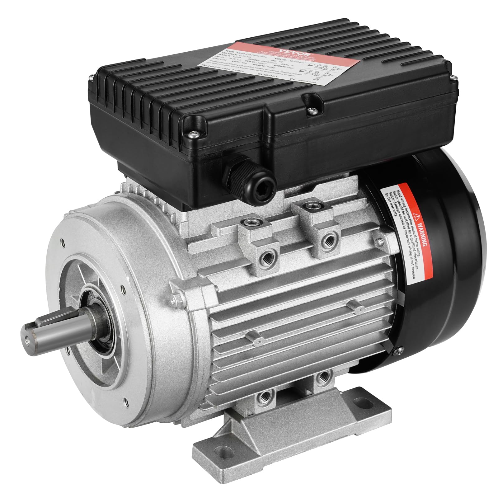 VEVOR Moteur électrique 0,​75 kW moteur de compresseur d'air monophasé, 2850 tr/​min, CA 220-​240 V, 5,​15 A, cadre 80, B34, arbre à clavette 19 mm, rotation CW/​CCW pour machines agricoles et équipements