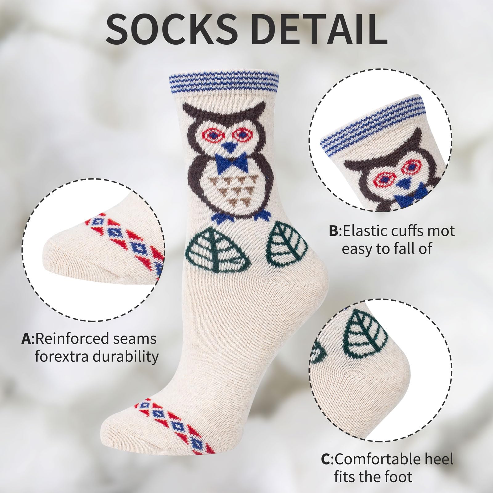 YSense Snug 5 Paia di Calze Calde Invernali da Donna - Calze di Lana Comode per Escursionismo, Multicolore