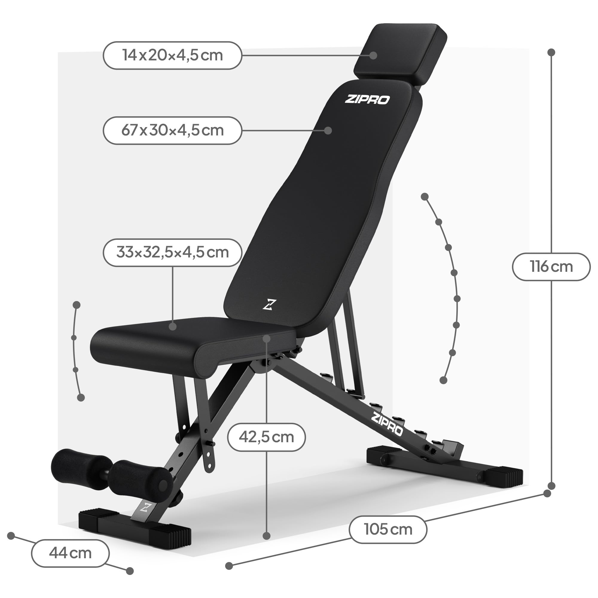 ZIPRO Panca Palestra Attrezzi per Addominali Multifunzionale Pesi Casa Fitness Pieghevole Home Gym Piana Regolabile Portata 300kg Allenamento Completo 7 Posizioni Schienale Salvaspazio - Grind Nero