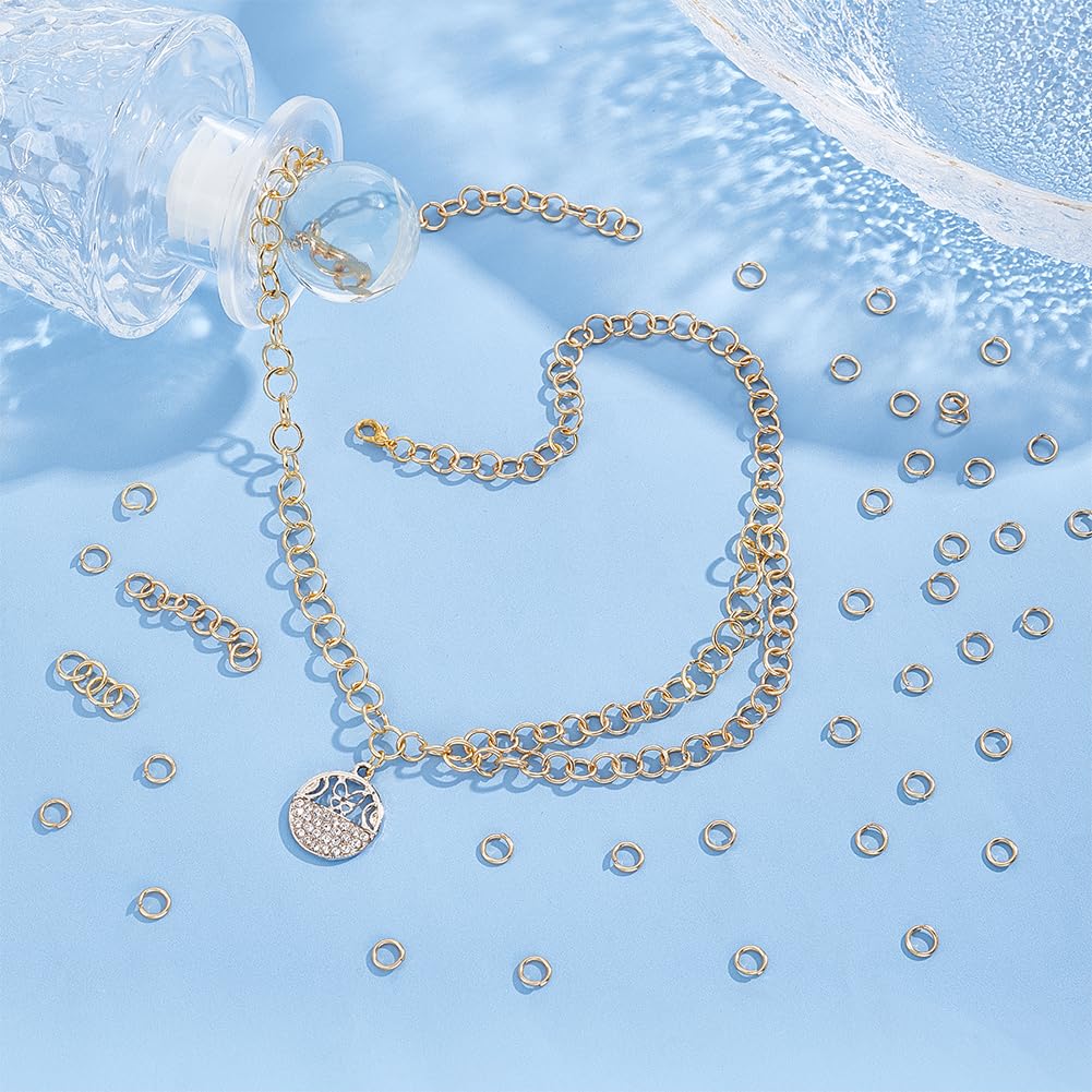 UNICRAFTALE 300Pcs Real 24K Gold Plated Stainless Steel 6mm Round Jump Rings for DIY Jewelry Crafting and Keychain Accessories