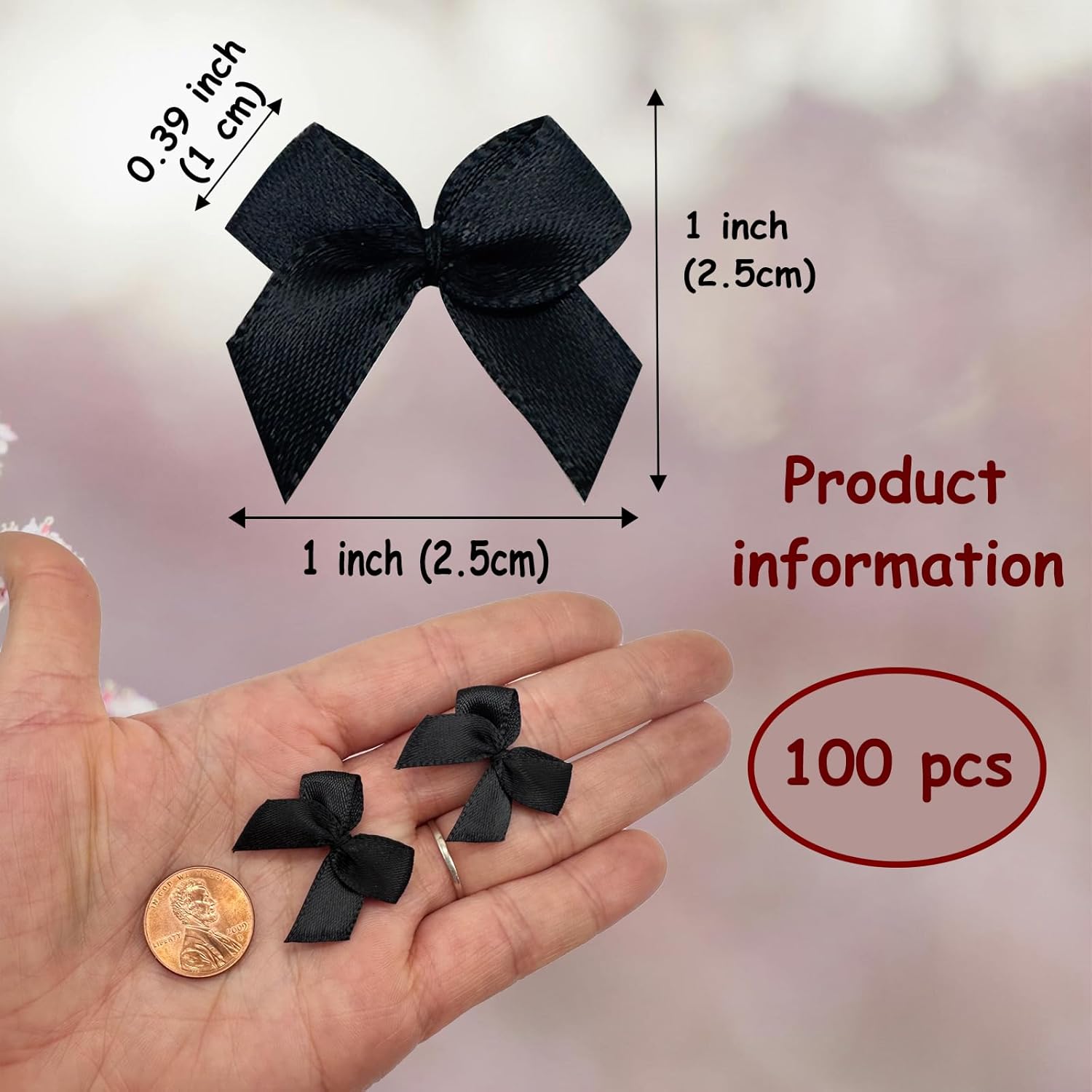 Dorothy 100 pcs Black Mini Bows for Crafts, 1 Inch Small Satin Ribbon Bows Cheer Pins DIY Crafts Gift Wedding Party Sewing Scrapbooking - Image 2