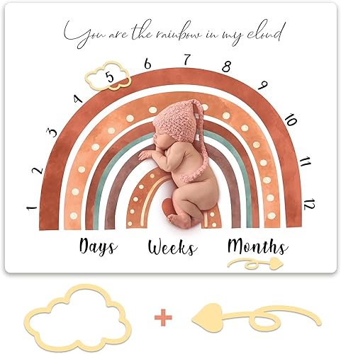 Tegeme Manta de hito mensual de arco iris, arcoíris, recién nacido, unisex, para bebé, imagen mensual de crecimiento, fondo de fotografía,