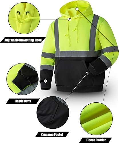 Miniatura 4 de Ubon Hi Vis - Sudadera con capucha para hombre, de alta visibilidad, de seguridad, de clase 3, reflectante, con parte inferior negra