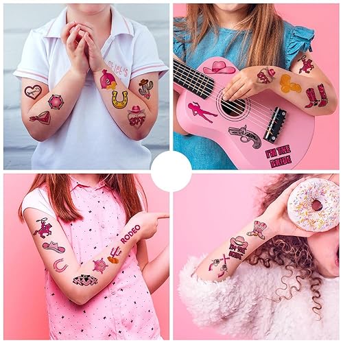 Miniatura 5 de 10 hojas de tatuajes temporales de vaquera rosa para niñas, niños y mujeres, despedidas de soltera, tatuajes falsos adhesivos de Rodeo Western