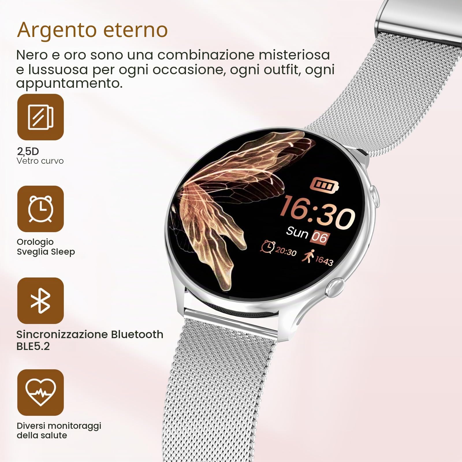 Smartwatch Donna Uomo con Chiamate, 1.39" HD Touchscreen Orologio, Impermeabile IP67 /SpO2 Fitness Tracker/Ciclo Mestruale Frequenza Cardiaca Sleep Monitor per iOS Android (Argento)