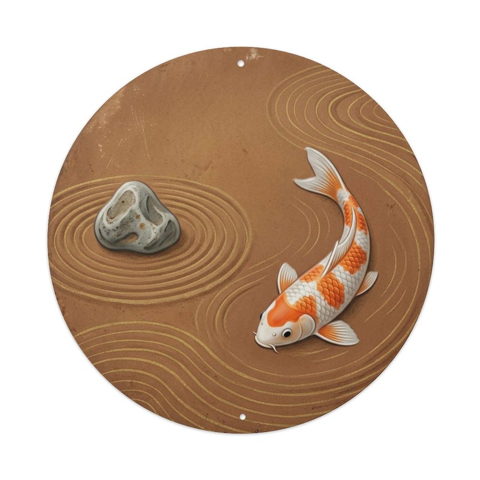 Fqcyn Style Koi Fish Sienna Zen Garden Entryway Metal Tin Sign Plaque Wall Decor For Cafe, Club Bar, Office, Home Garden Round Metal Poster 8X8inch