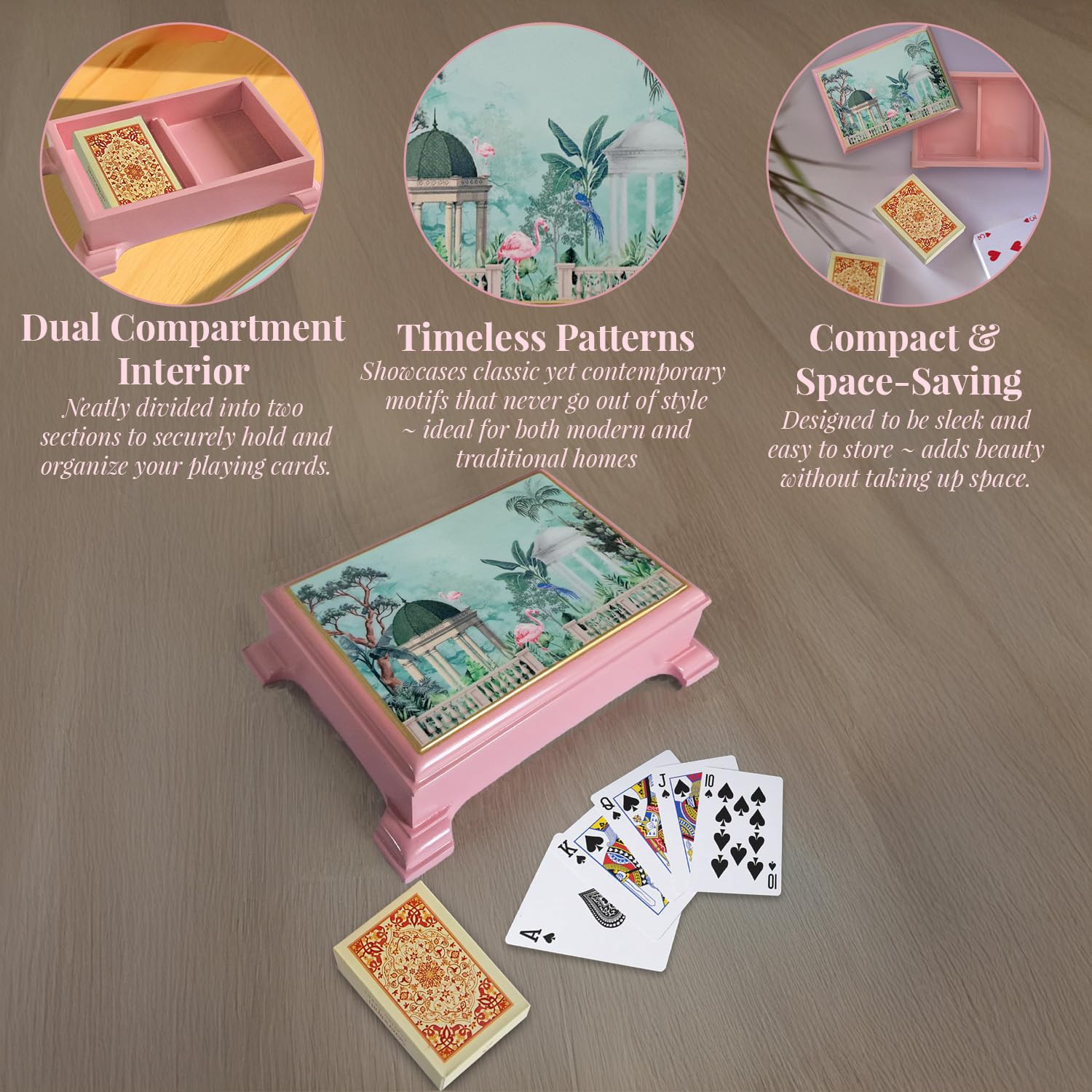 Craftslane Wooden Playing Cards Box Case Tash Holder with 2 Deck Card Organizer Box Gift Box (17.8 x 16 x 11.7 cm) (Fruity Paradise Playing Card Boxes) 3