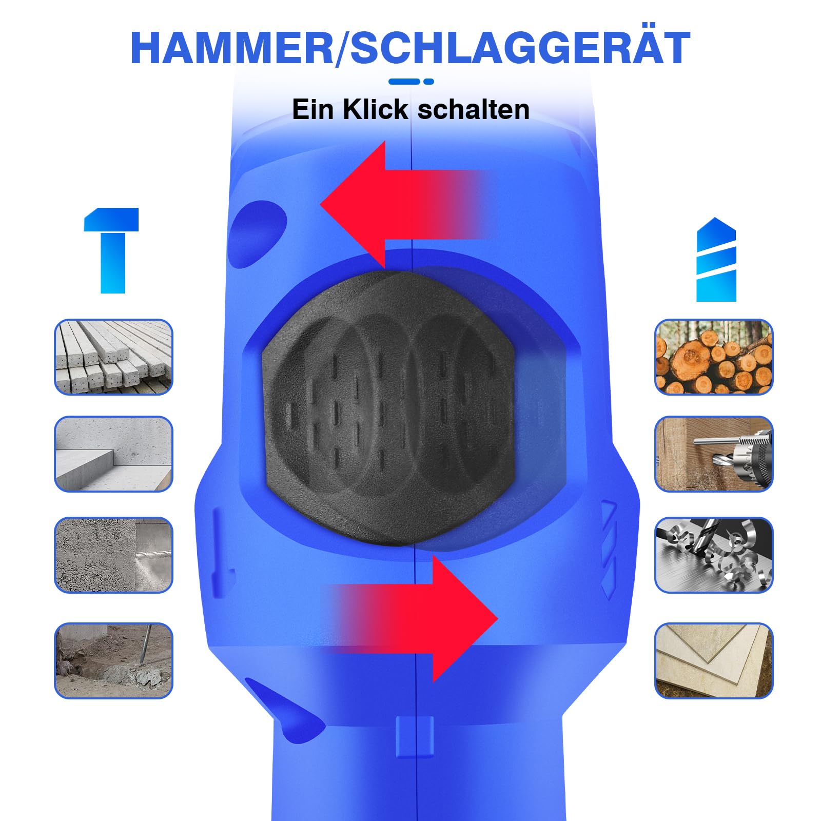 Trapano, 850 W, trapano a percussione 3000 giri/min, martello e trapano 2 in 1, impugnatura supplementare regolabile a 360 gradi, foratura precisa in legno, cemento e acciaio