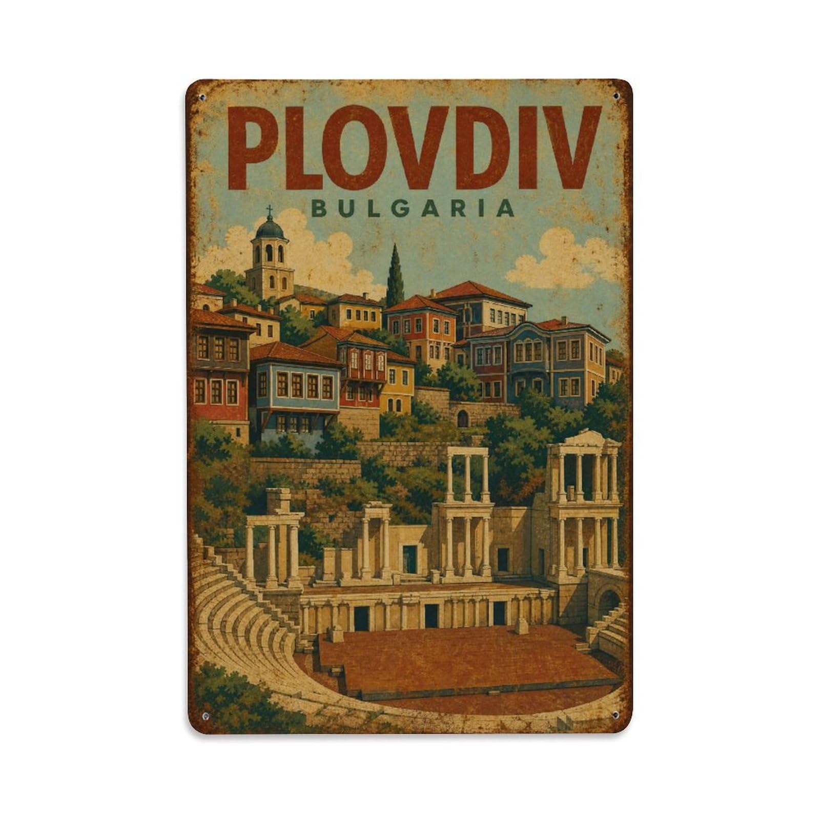 Metal Tin Sign Travel Vintage Bulgaria Plovdiv