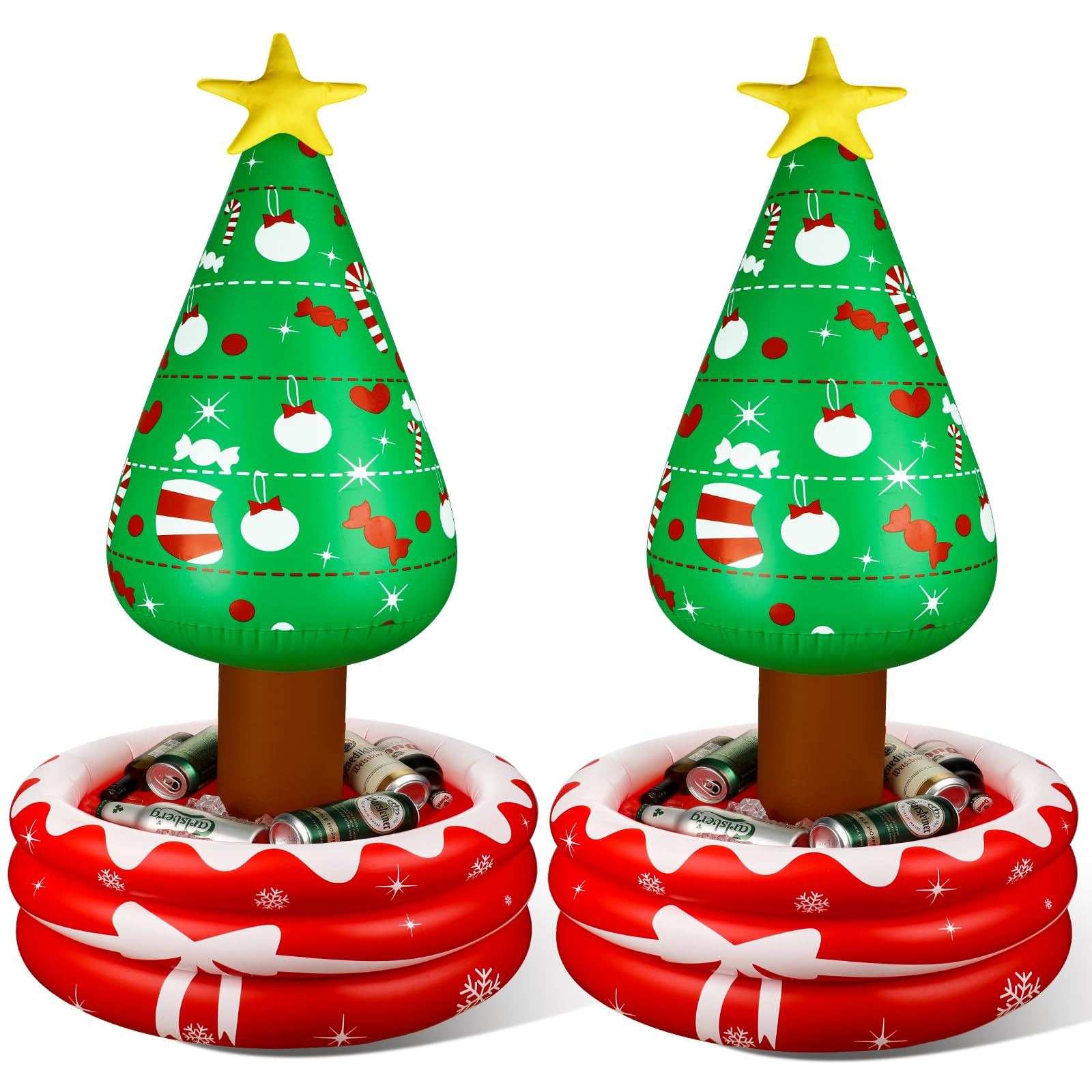 Jetec 2 Pack 4. 17 ft Christmas in July Inflatable Tree Outdoor Decoration Blow up Christmas Tree Cooler Beverage Drinking Cooler Star Treetop