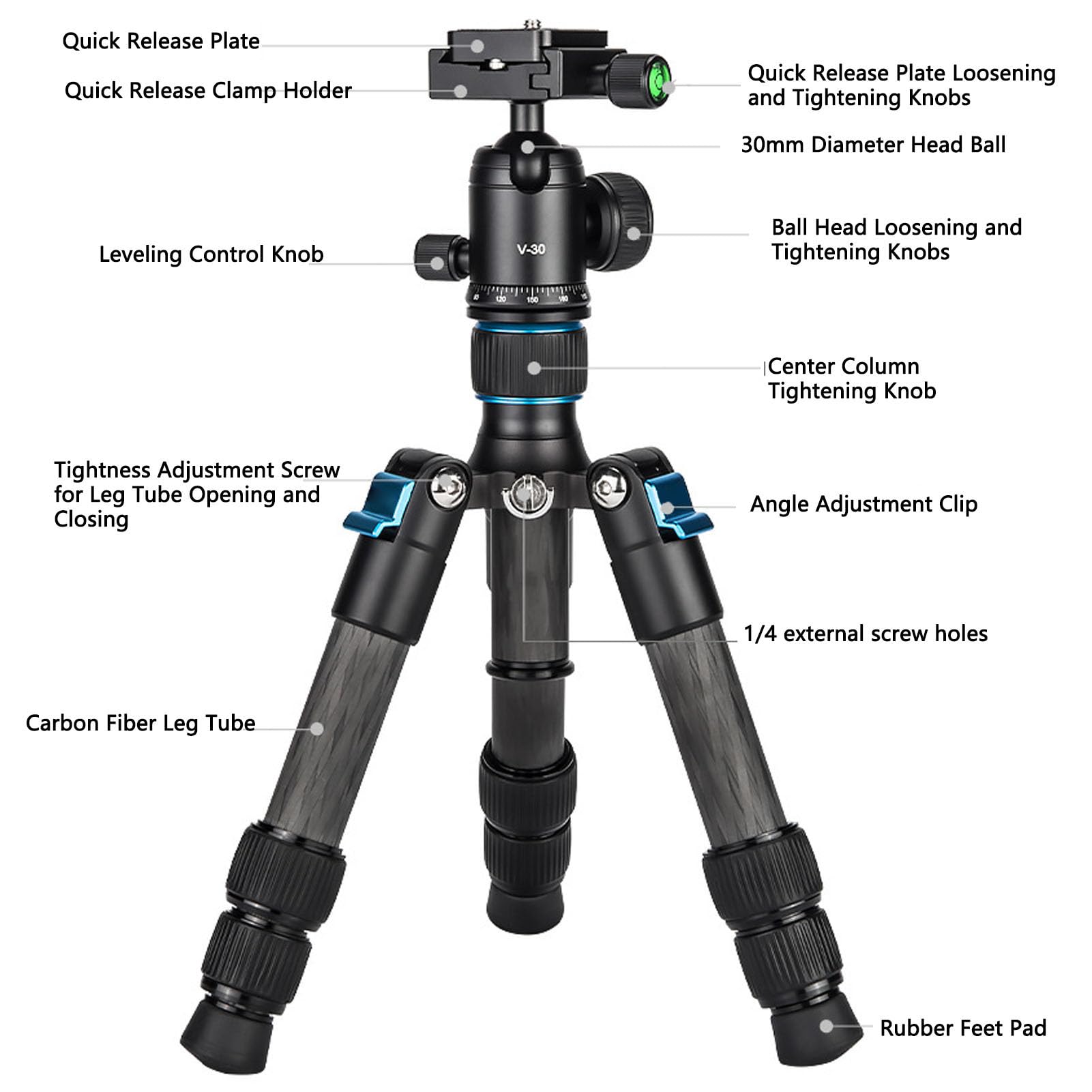 Generic Treppiede per Fotocamera da Tavolo Flessibile in Fibra di Carbonio Regolabile per Mini Fotocamere DSLR da 50 Cm con Testa a Sfera a 360°