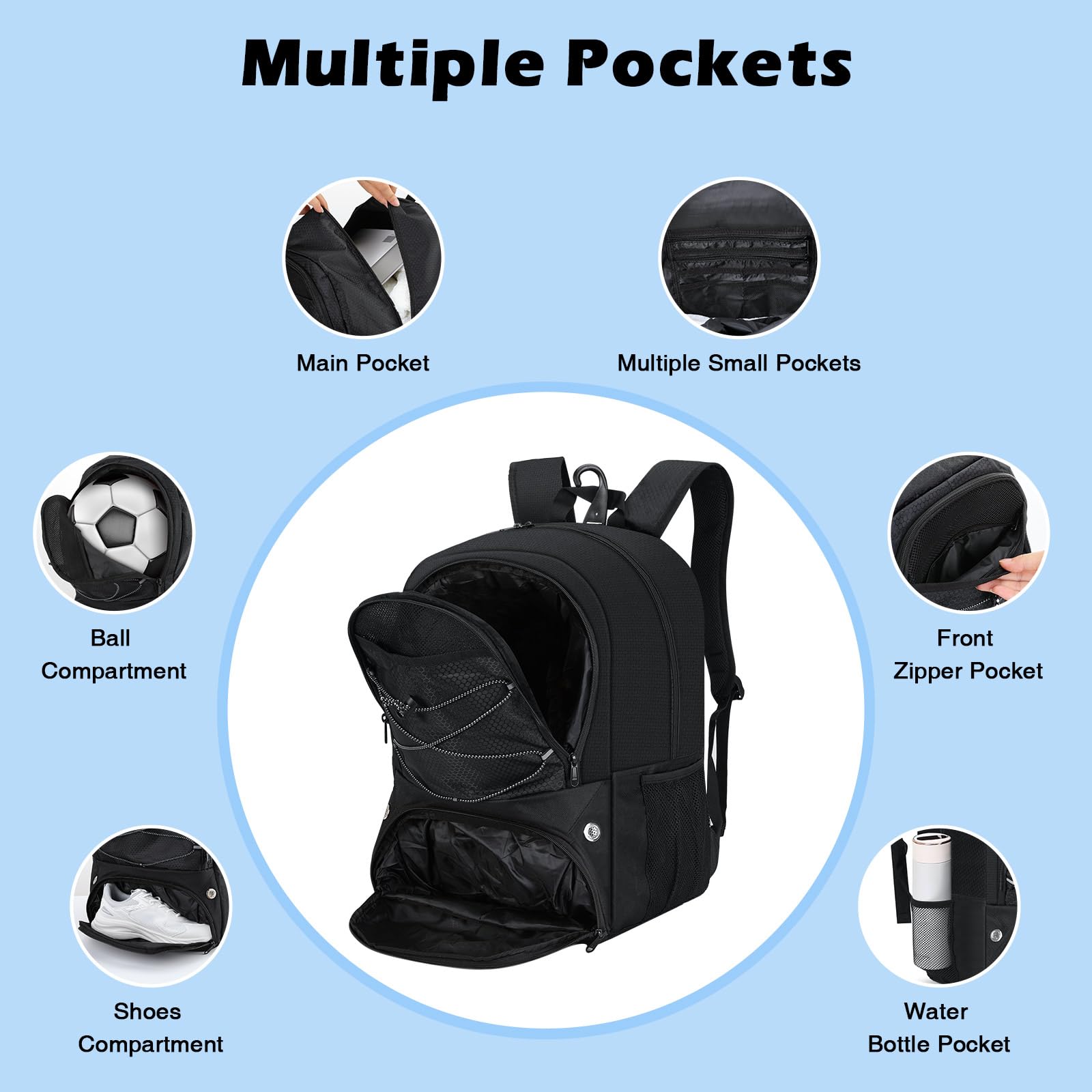 MoKo Soccer Bag Backpack, sac à dos de basket-ball pour hommes et femmes avec compartiments séparés