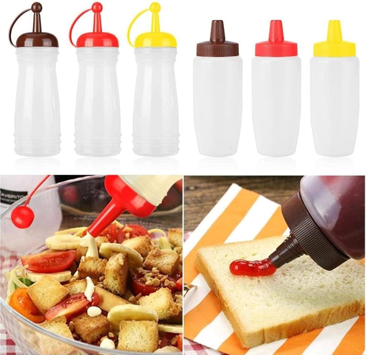 Squeeze Bottle, Bottiglie Dispenser per Salsa Ketchup Bottiglia Dispenser per Olio D'oliva Maionese Barattolo da Spremere con Tappo Utensili da Cucina Maionese Olio(Yellow)