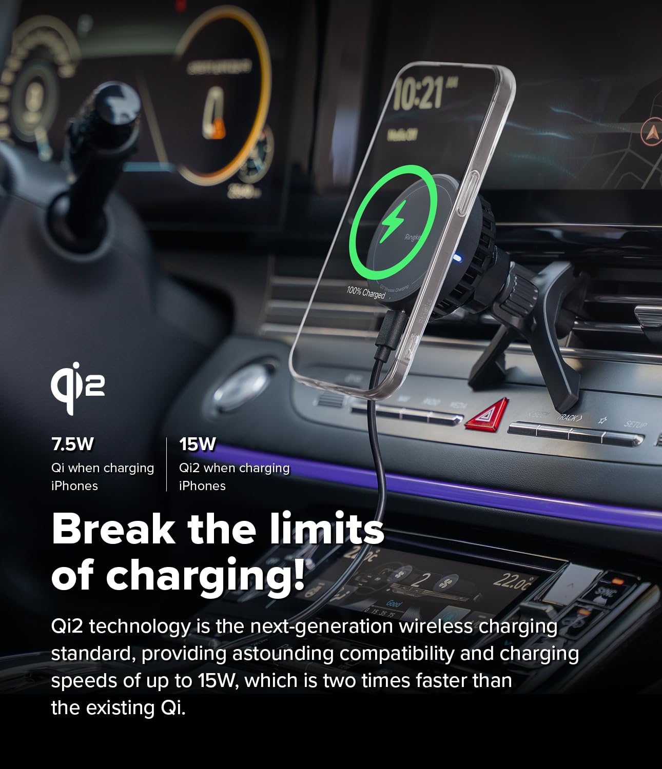 Ringke Qi2 Peltier - Caricatore magnetico da auto [compatibile con MagSafe] progettato per bocchetta dell'aria, supporto wireless per auto con ricarica rapida e raffreddamento Qi2, nero