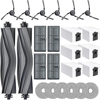 Replacement Parts for MOVA P10 Pro Gen 2 / P50 Pro/Dreame L40 Ultra Gen 2 / X40 Series / X40 Master / L10s Gen 3 Robot Vacuum, 2 Main Brushes, 4 HEPA Filters, 4 Dust Bags, 6 Mop Pads, 6 Side Brushes