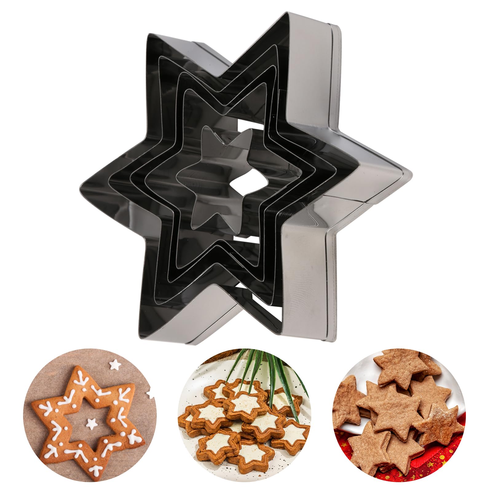 5 Pieces Star Cookie Cutters Set, Stainless Steel Six-Pointed Star Cutter Molds, Star Shaped Biscuit Molds Fondant Cake Cookie Cutter for Kids Chrismas Halloween Holiday Birthday Party