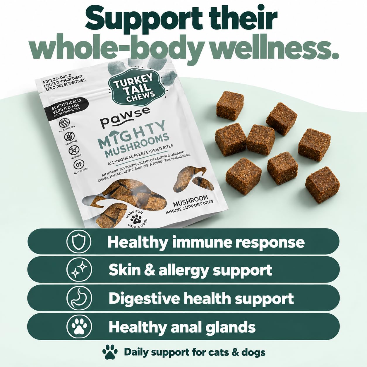 Pawse Turkey Tail Mushroom for Dogs & Cats, Mighty Mushroom Chews, 60 Count — Amazon image 3