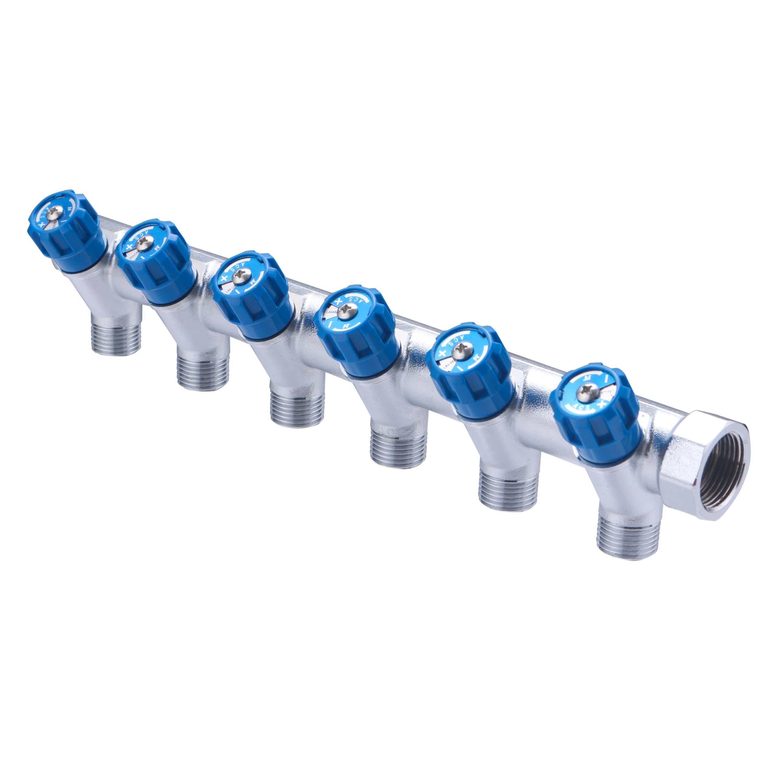 Colector macho-hembra 3/4 con grifería azul y 6 salidas macho 1/2 | Latón | Conexión segura y duradera | Ideal para fontanería | Fácil instalación y ajuste preciso | QUICK PLOMBERIE