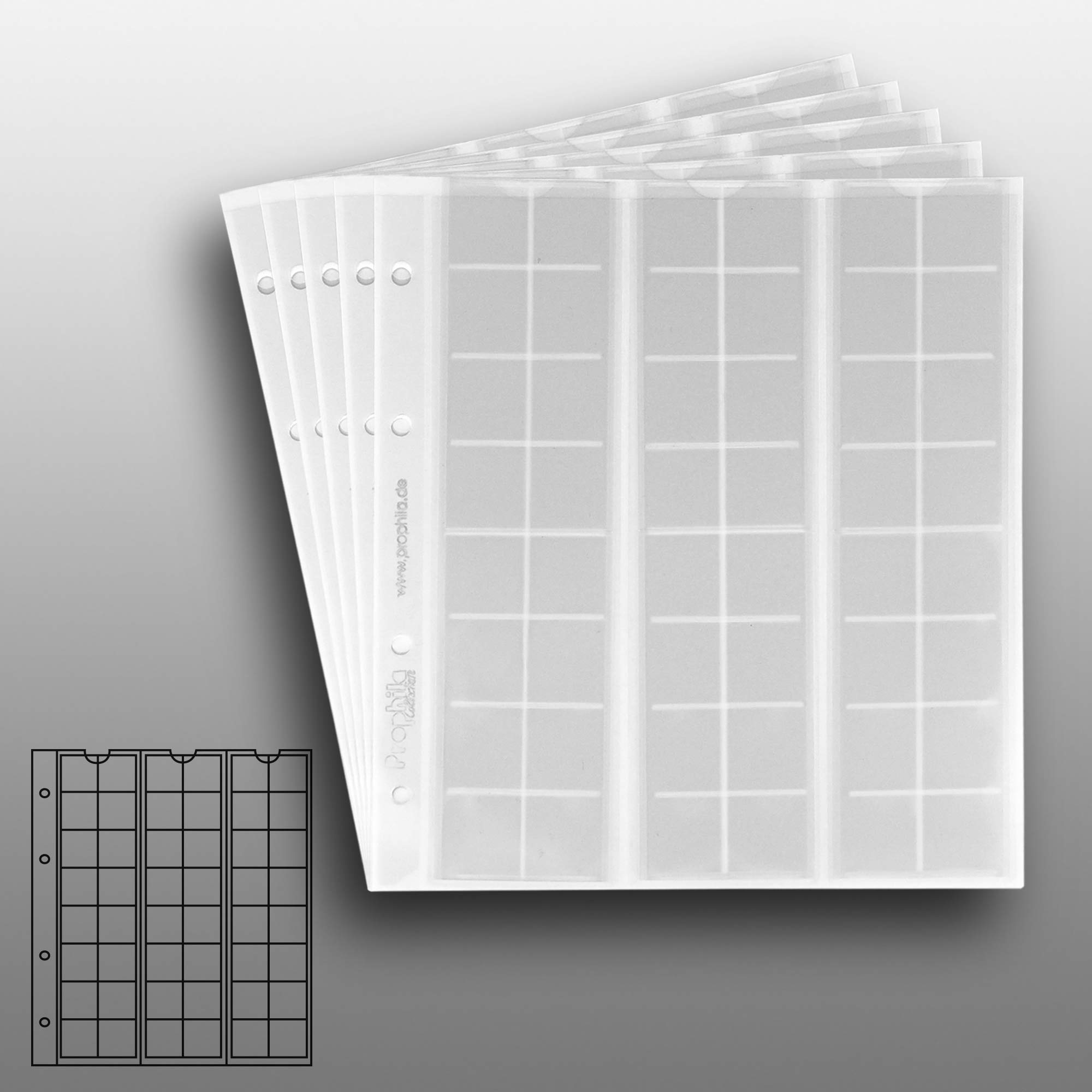 5 Numismatic Prophila Coin Sheets, 48 Pockets up to 17 mm Diameter