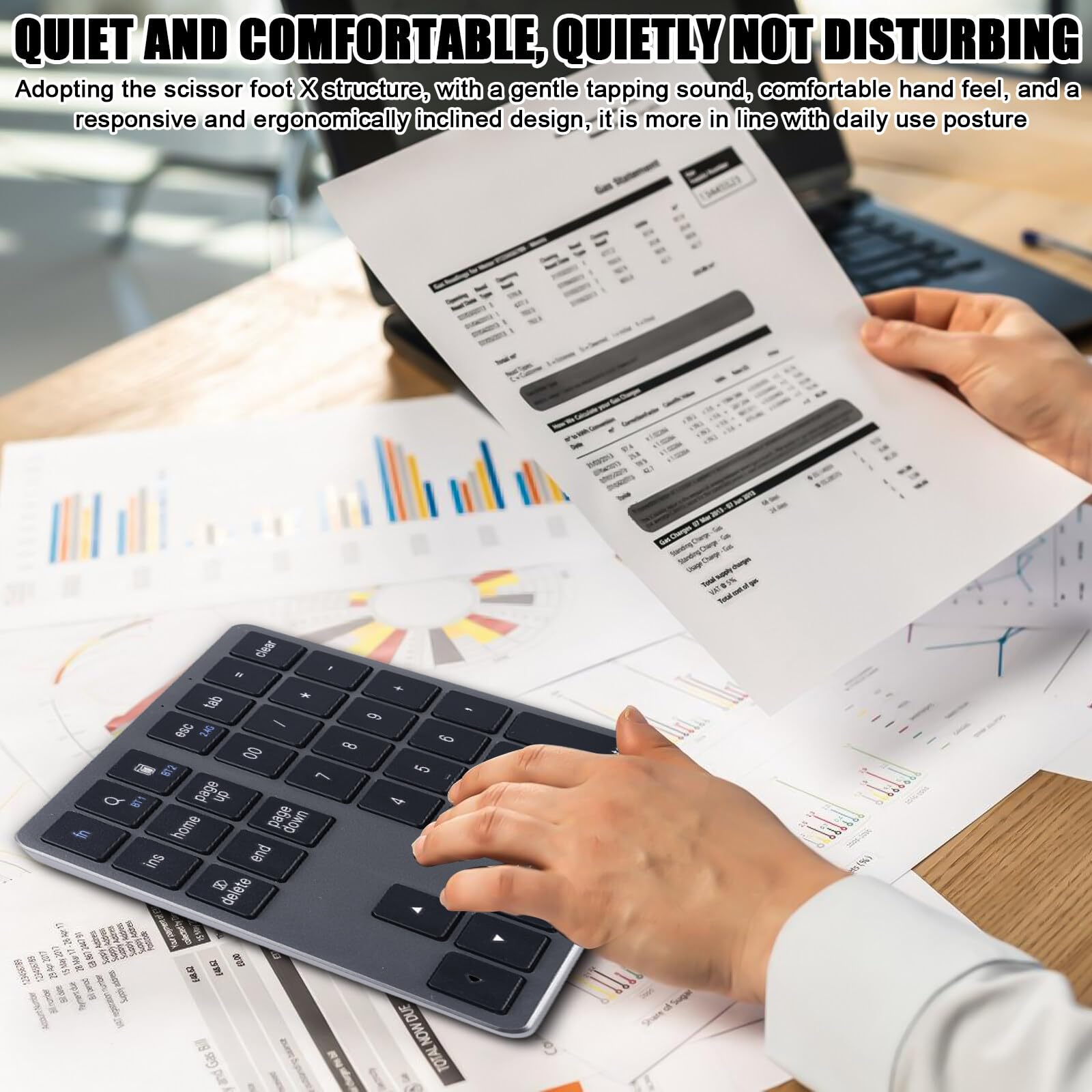 BAIFULAI Tastierino numerico wireless a 35 tasti, tastierino numerico portatile, mini tastierino numerico ricaricabile, senza fili, con USB-C, per la contabilità finanziaria laptop/desktop/notebook