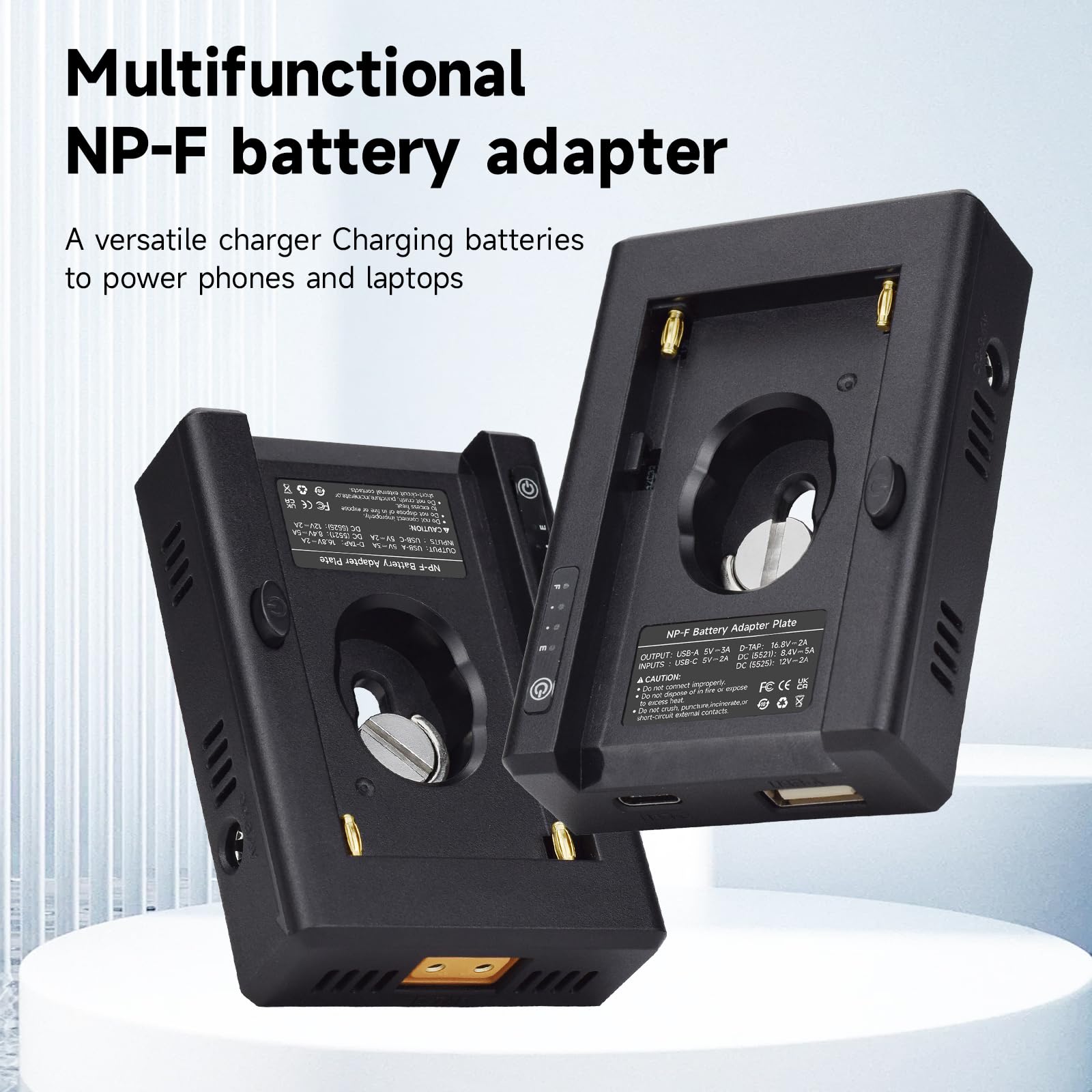 NP-F Piastra adattatore per batteria Sony NP-F980, 970, 750, 550, con ingresso di tipo C, D-Tap, USB-A, 12 V DC / 8,4 V DC con supporto da 1/4" per l'alimentazione di telecamere