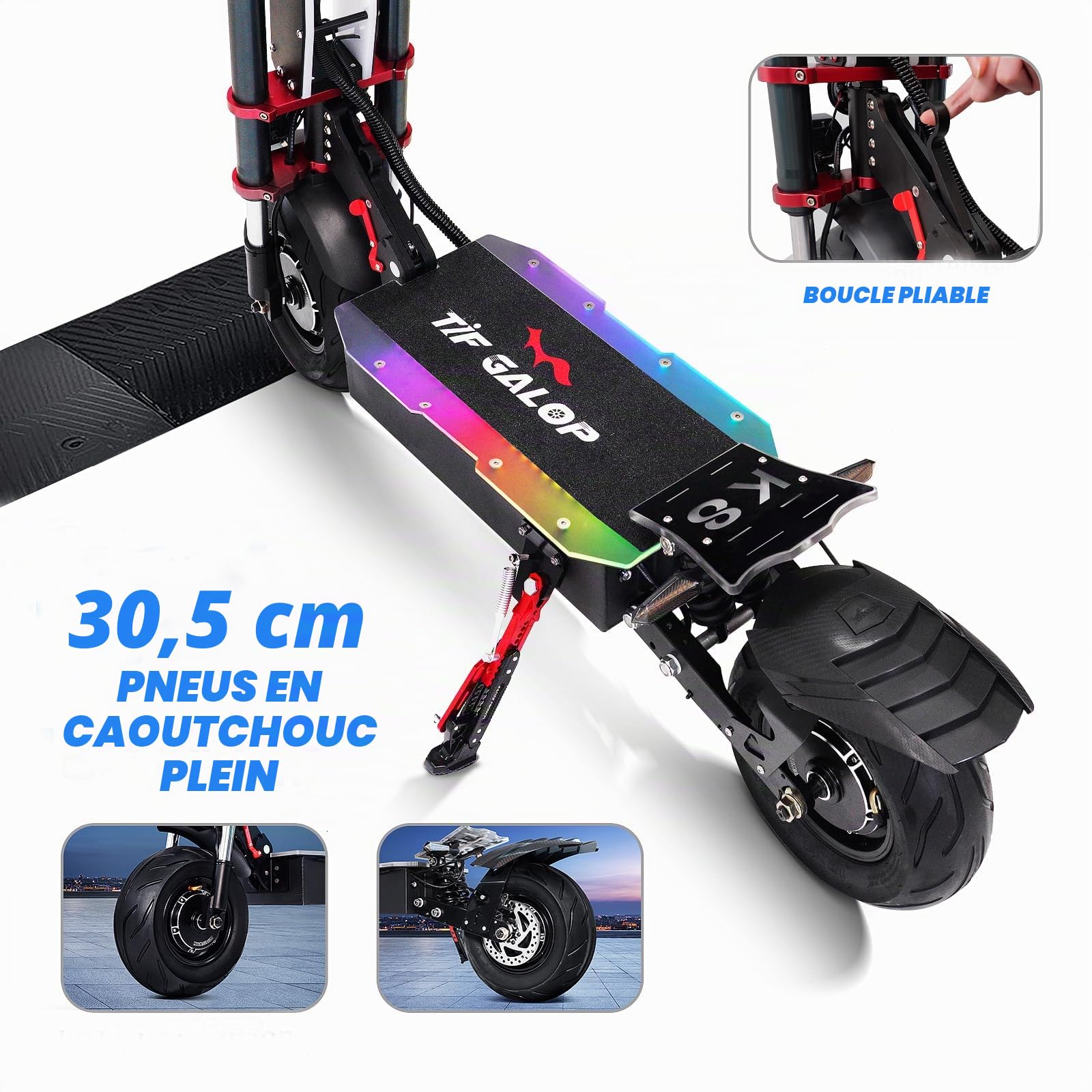 Trottinette électrique Adulte Lohang, Double Moteurs, Batterie 60V 38Ah, autonomie 100KM, pneus 12", Double amortisseurs, Freins hydrauliques à Double Disque, Pliable, portante 250kg