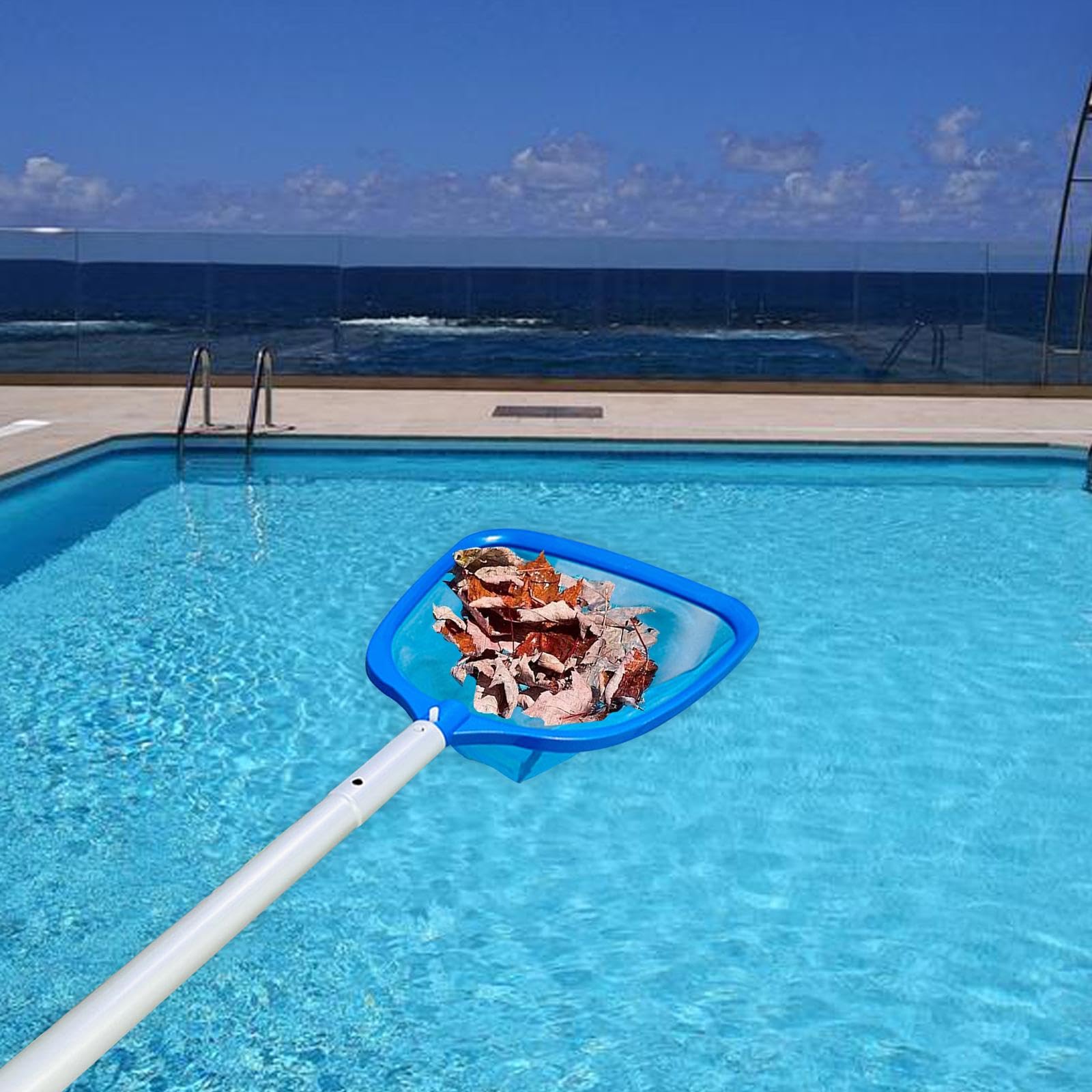 Red para Skimmer de Piscina, Red de Limpieza de Piscinas, Ligeros, Rastrillo para Jardín, Césped, Piscina, Red para Eliminar Hojas, Estanque de, con 3 Postes 105cm