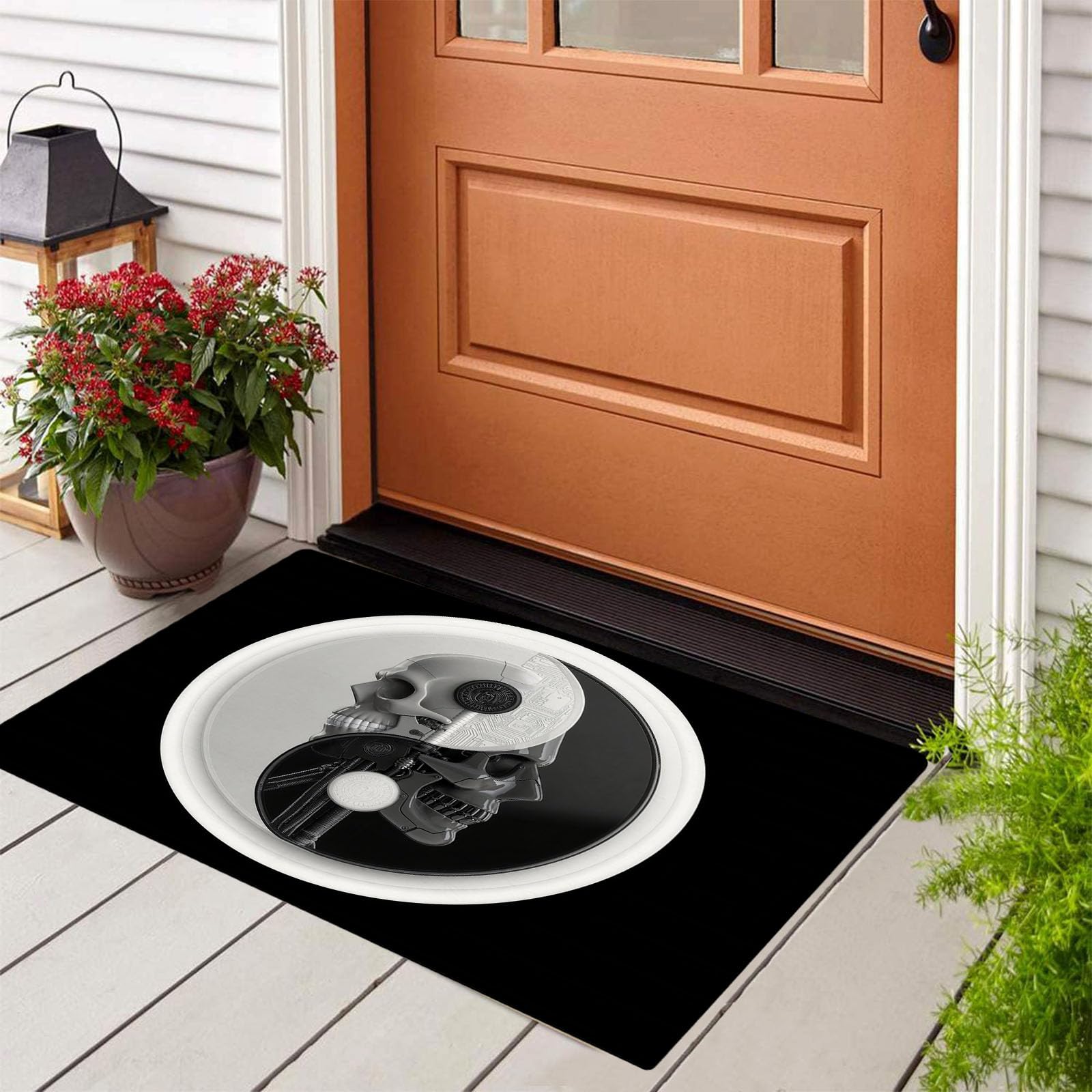 Paillasson intérieur Style Cyberpunk Sombre Squelette Mécanique Yin Yang, Tapis d'entrée antidérapant Lavable en Machine, Tapis Doux pour Cuisine, Salle de Bain, Chambre, Couloir - 60x90cm